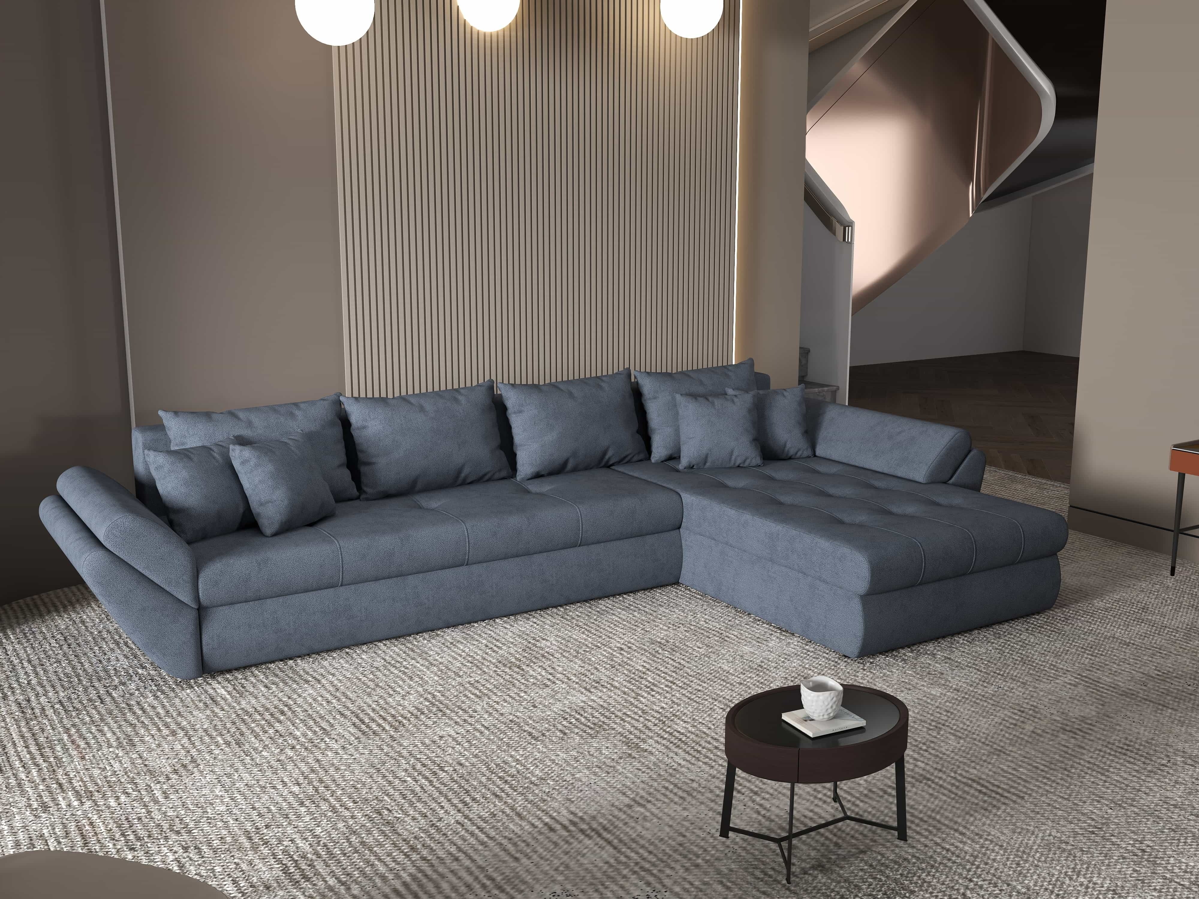 Colțar extensibil dumonde cu ladă de depozitare si sezut confortabil din spuma HR, Loana XL Enjoy Antracit II 335x185 cm Fabrica