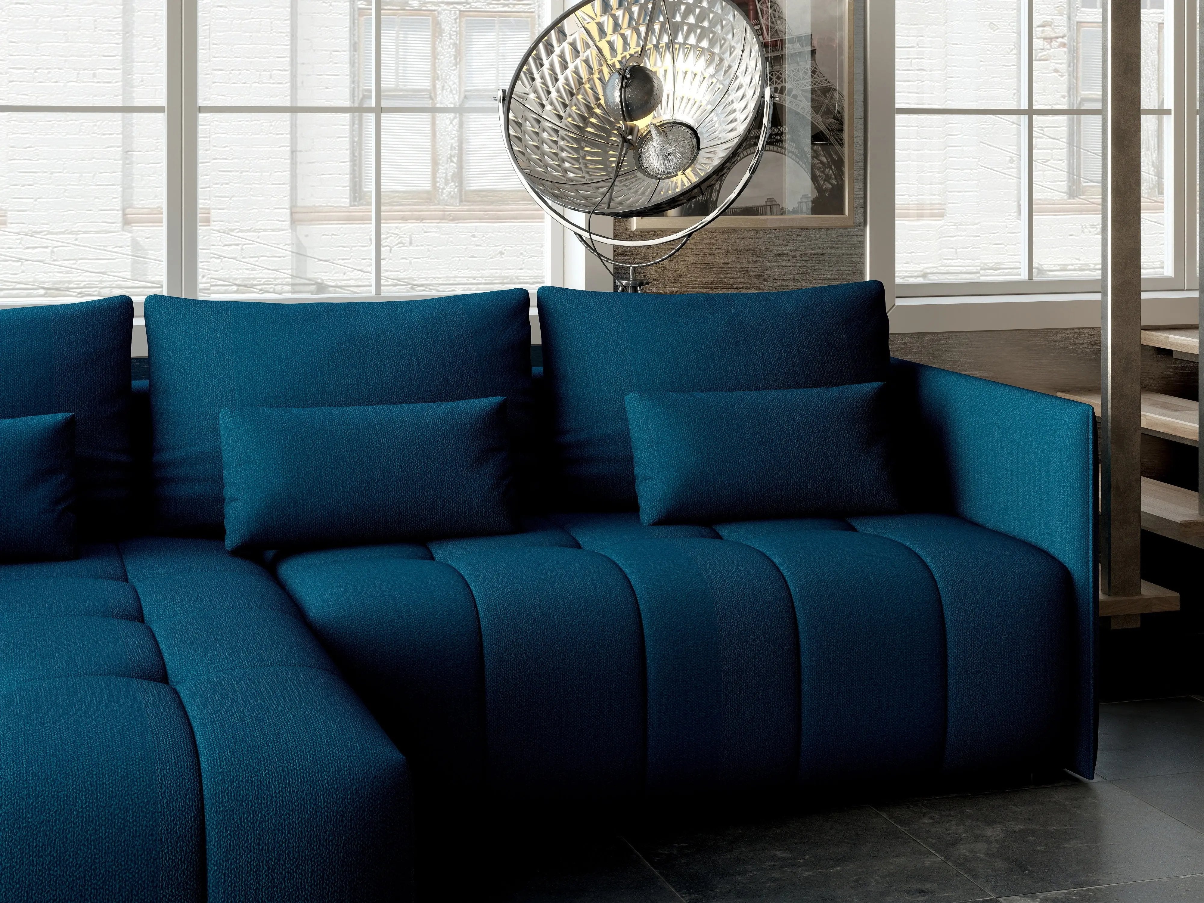 Colțar extensibil dumonde cu ladă de depozitare si sezut confortabil din spuma HR, Malta Enjoy Petrol 235x185 cm Fabrica