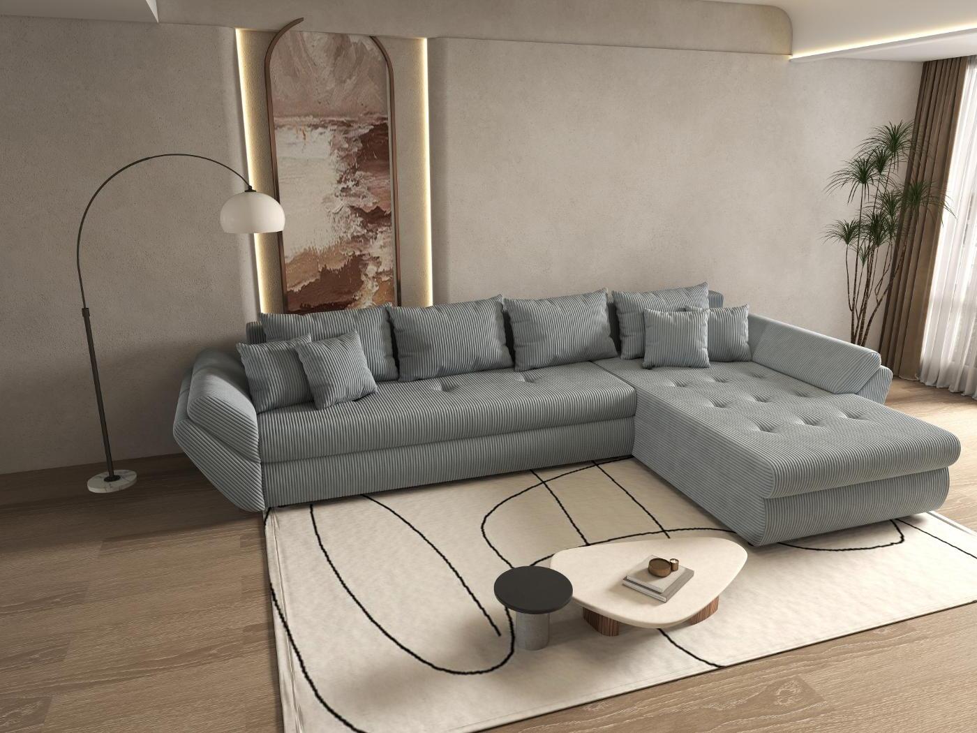 Colțar extensibil dumonde cu ladă de depozitare si sezut confortabil din spuma HR, Loana XL Zoom Grey II 335x185 cm Fabrica
