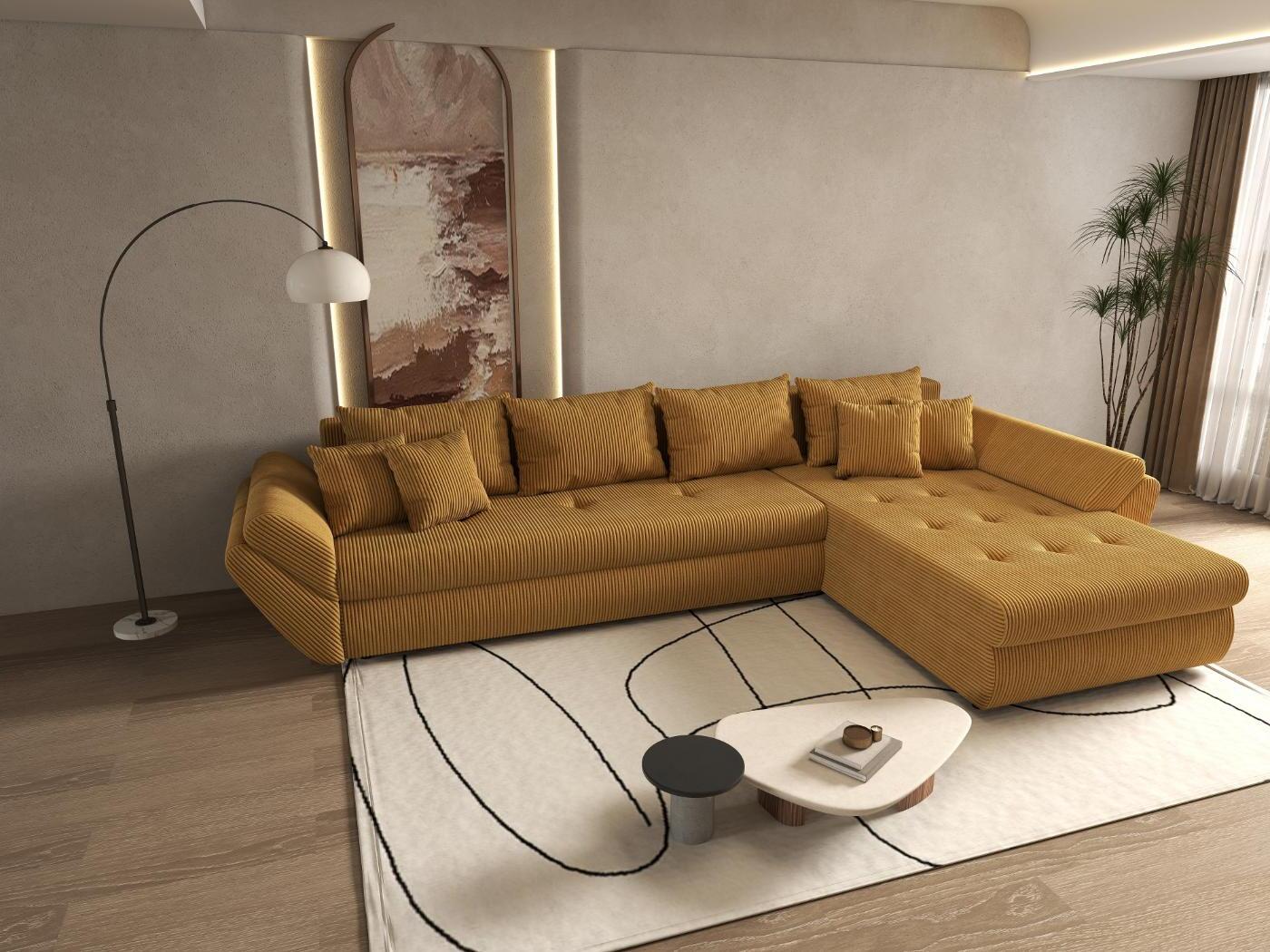 Colțar extensibil dumonde cu ladă de depozitare si sezut confortabil din spuma HR, Loana XL Zoom Mustar II 335x185 cm Fabrica