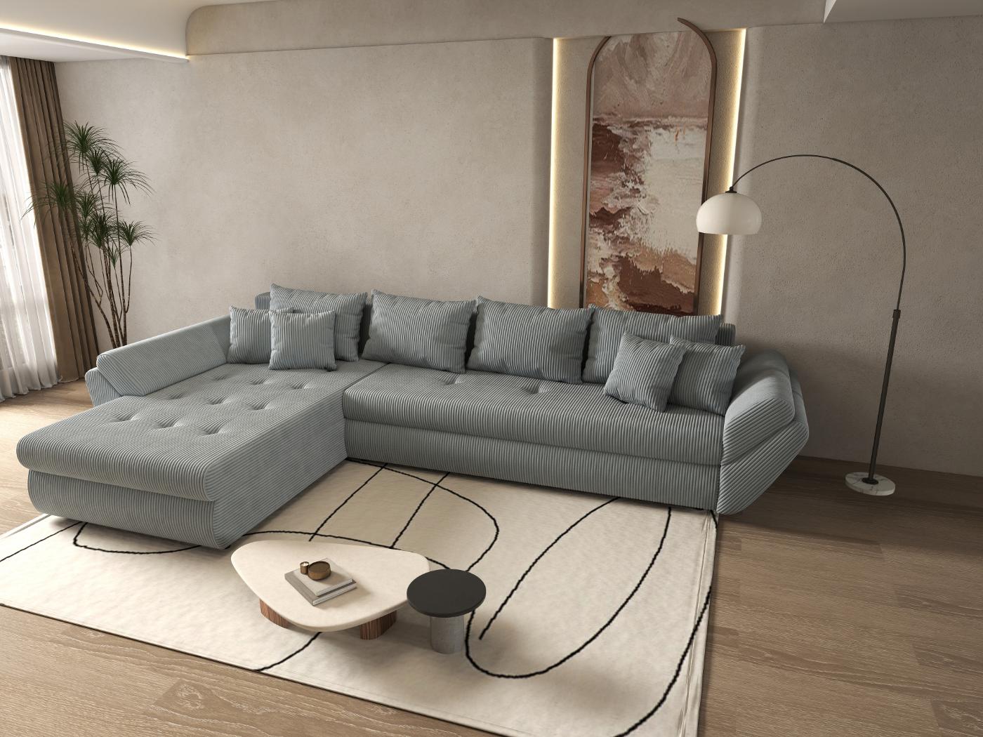 Colțar extensibil dumonde cu ladă de depozitare si sezut confortabil din spuma HR, Loana XL Zoom Grey 335x185 cm Fabrica
