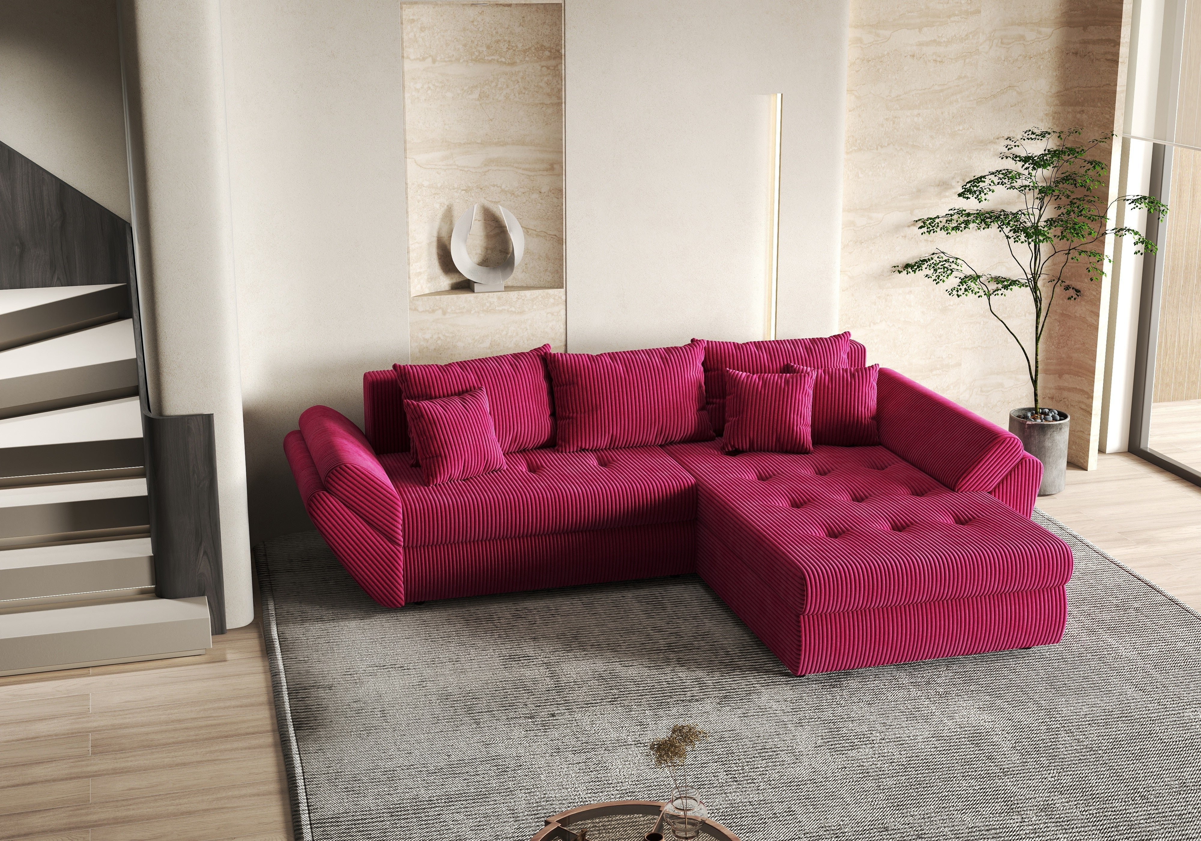 Colțar extensibil dumonde cu ladă de depozitare si sezut confortabil din spuma HR, Loana Zoom Red II 270x185 cm Fabrica