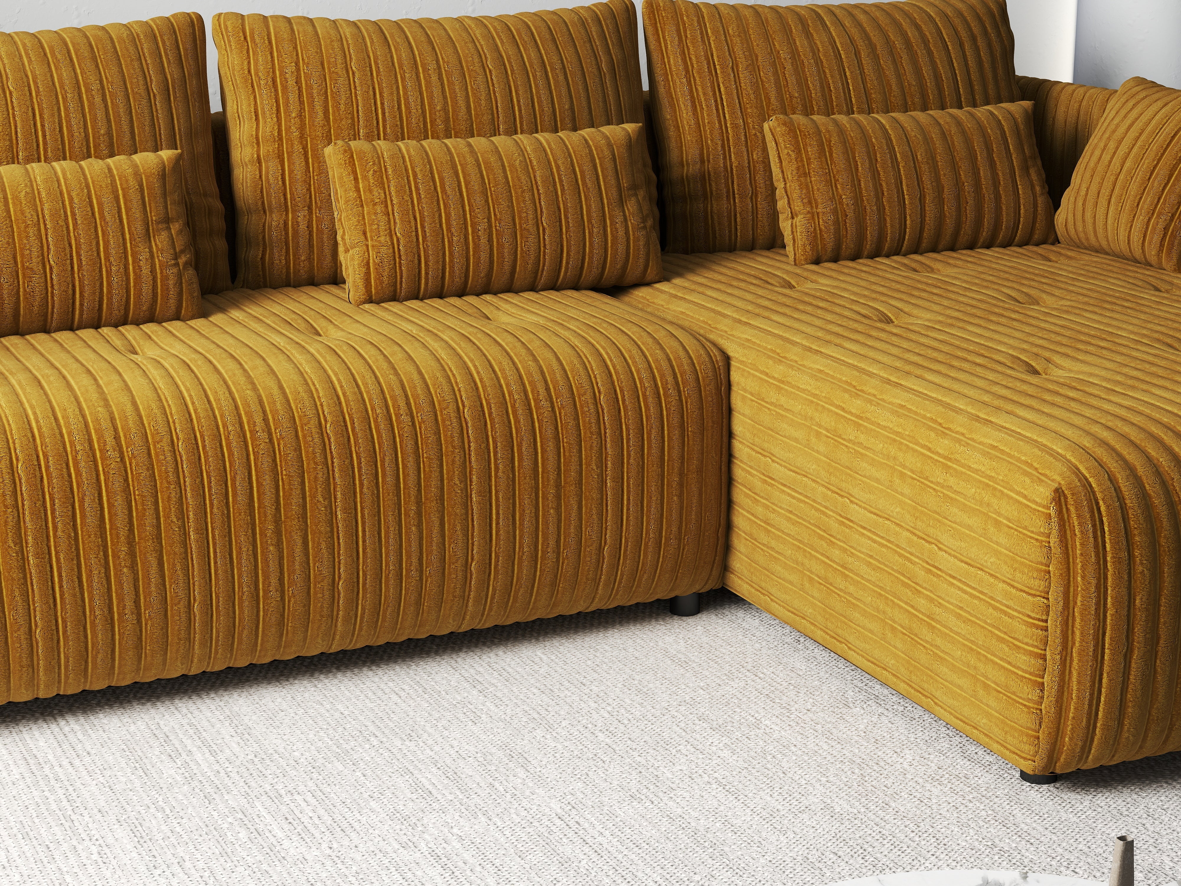 Colțar extensibil dumonde cu ladă de depozitare si sezut confortabil din spuma HR, Malta Ambience Mustard II 235x185 cm Fabrica