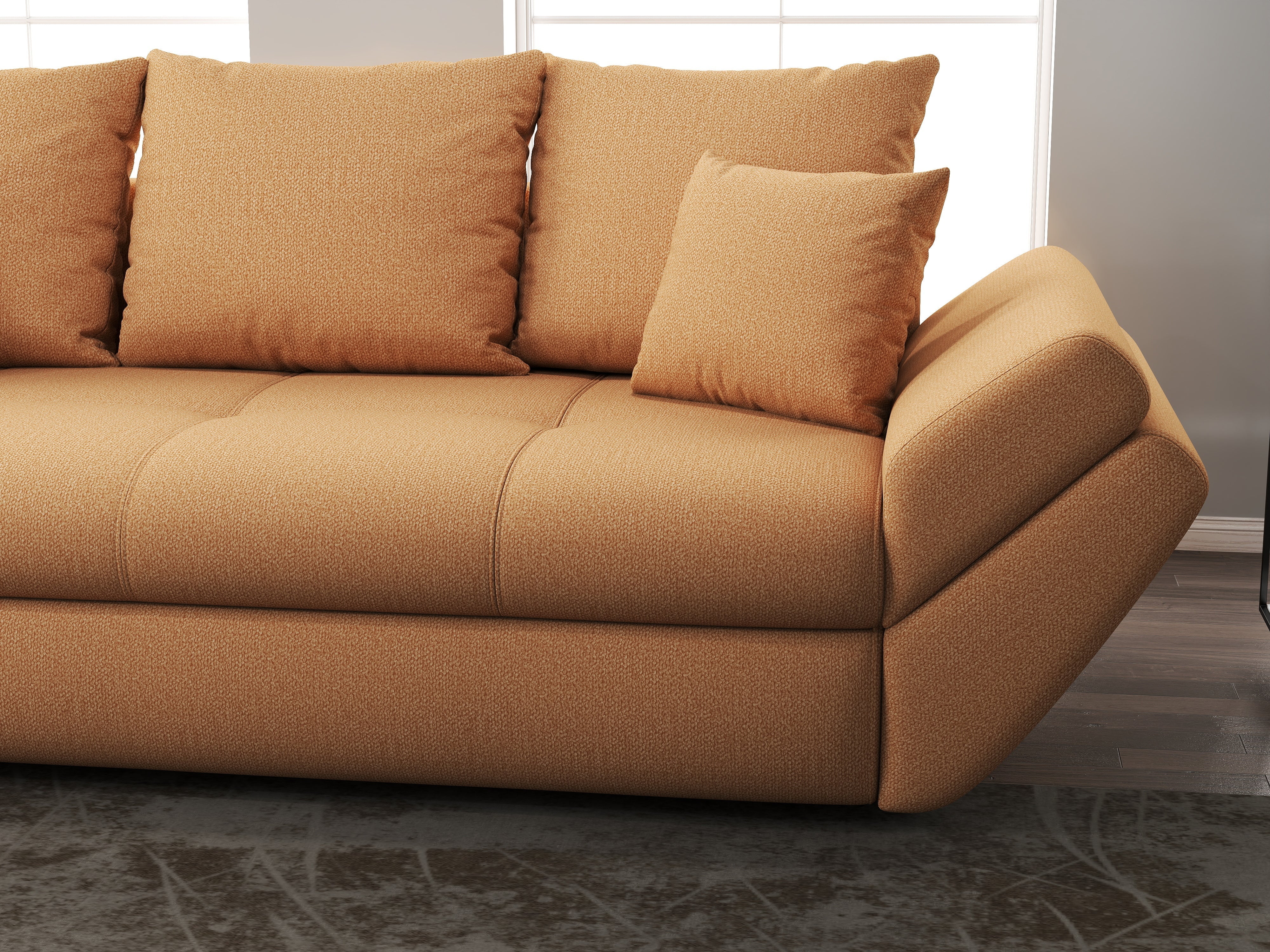 Canapea extensibilă dumonde cu ladă de depozitare si sezut confortabil din spuma HR, Loana Enjoy Mango 250x100 cm Fabrica