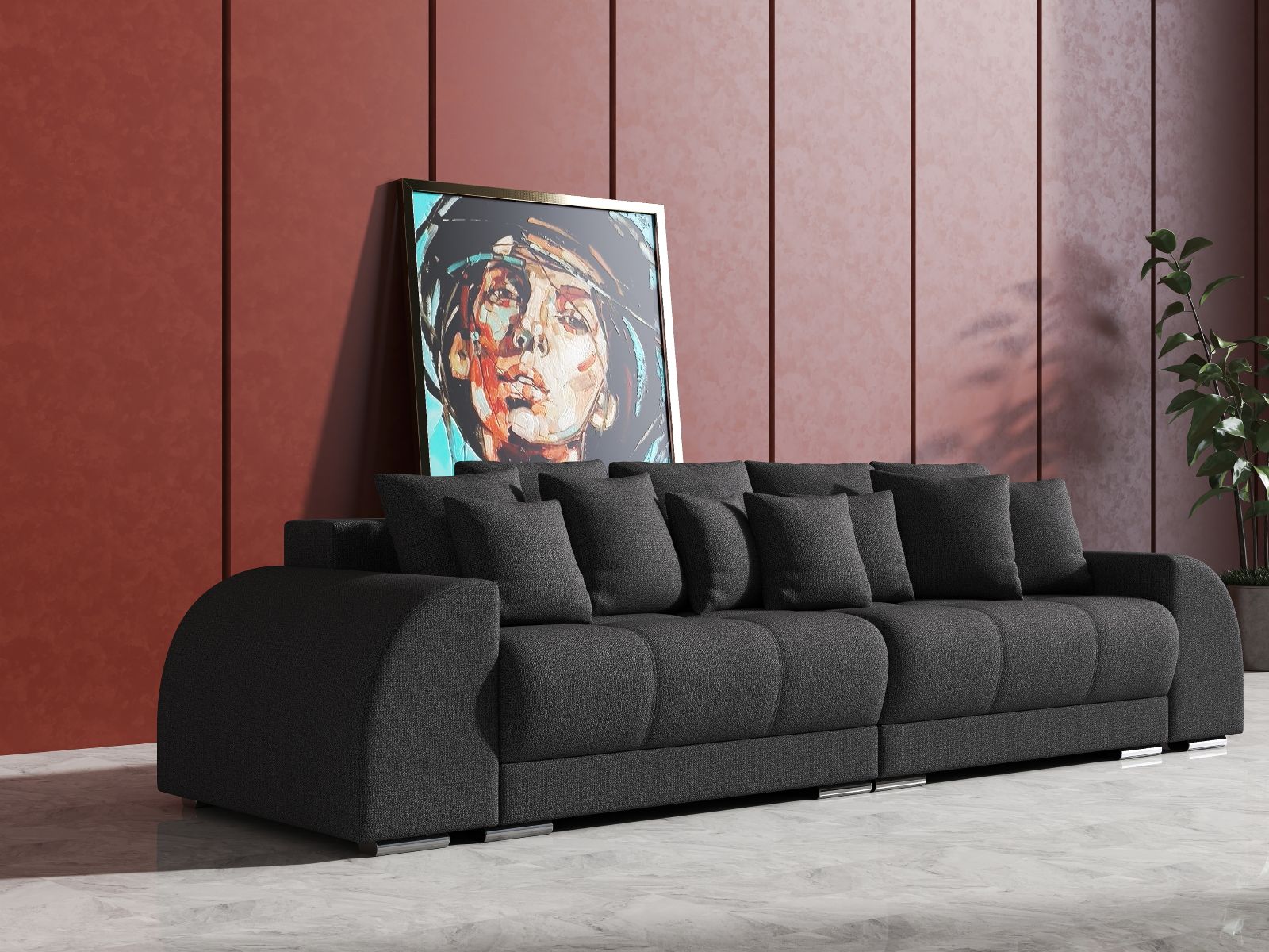Canapea extensibilă dumonde cu 2 lăzi de depozitare si sezut confortabil din spuma HR, Verona Enjoy Graphite 310x100 cm Fabrica