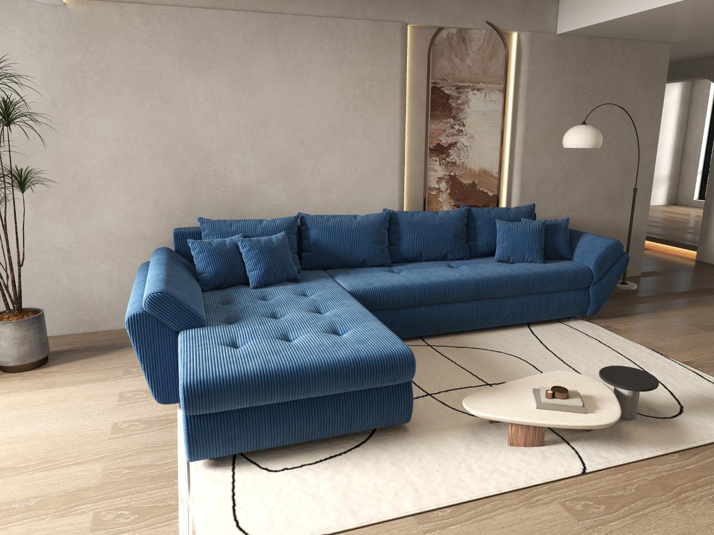 Colțar extensibil dumonde cu ladă de depozitare si sezut confortabil din spuma HR, Loana XL Zoom Albastru 335x185 cm Fabrica
