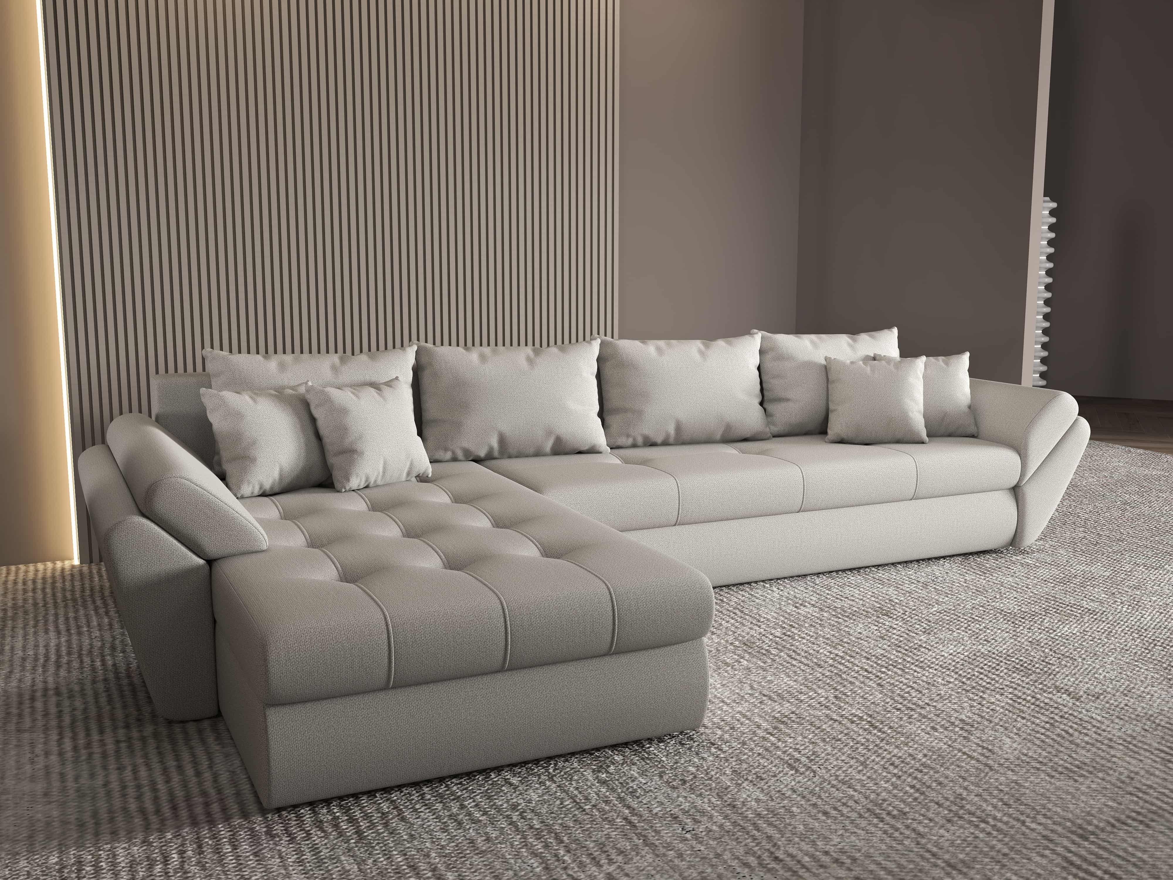 Colțar extensibil dumonde cu ladă de depozitare si sezut confortabil din spuma HR, Loana XL Enjoy Beige 335x185 cm Fabrica