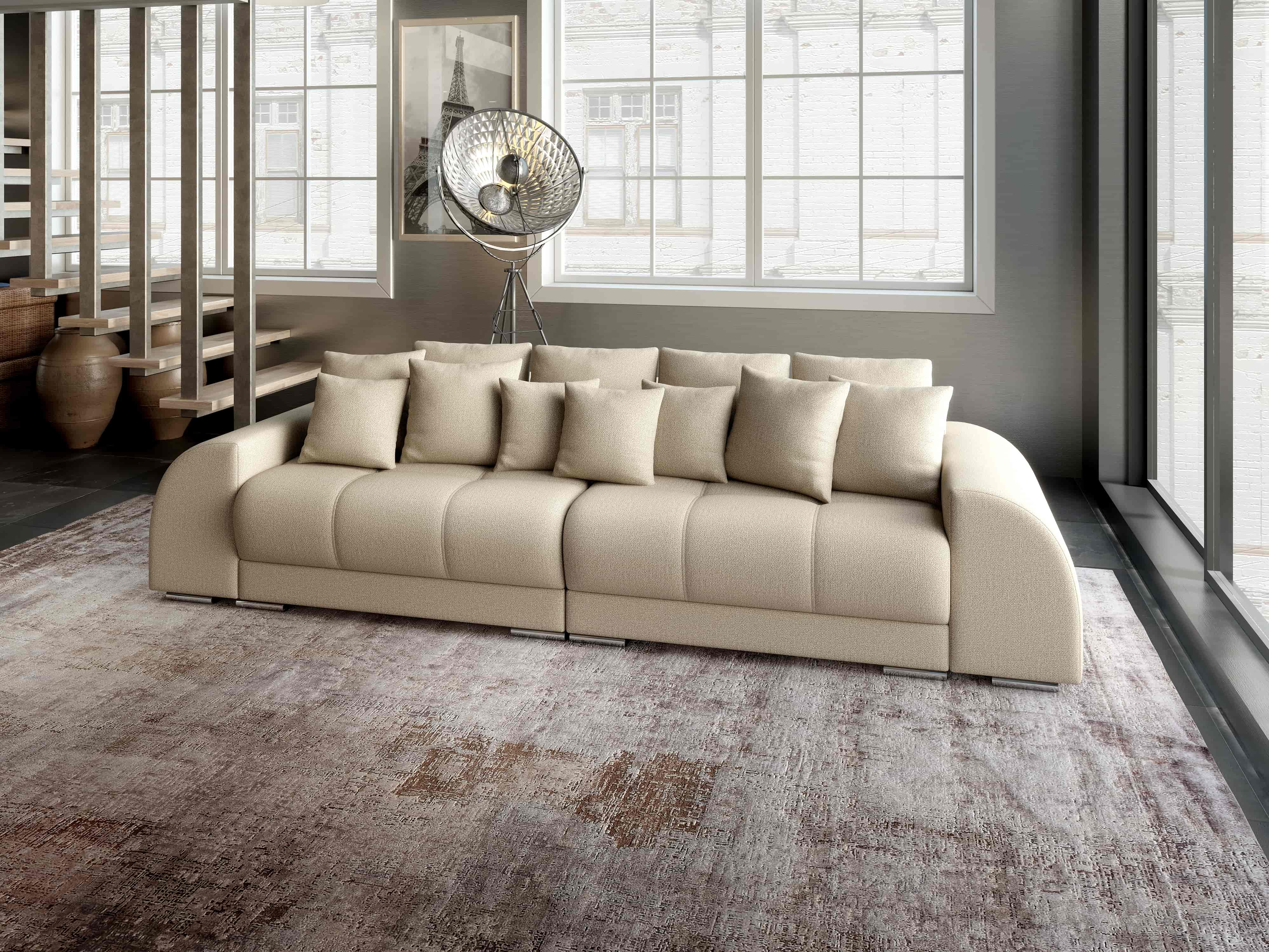 Canapea extensibilă dumonde cu 2 lăzi de depozitare si sezut confortabil din spuma HR, Verona Enjoy Camel 310x100 cm Fabrica