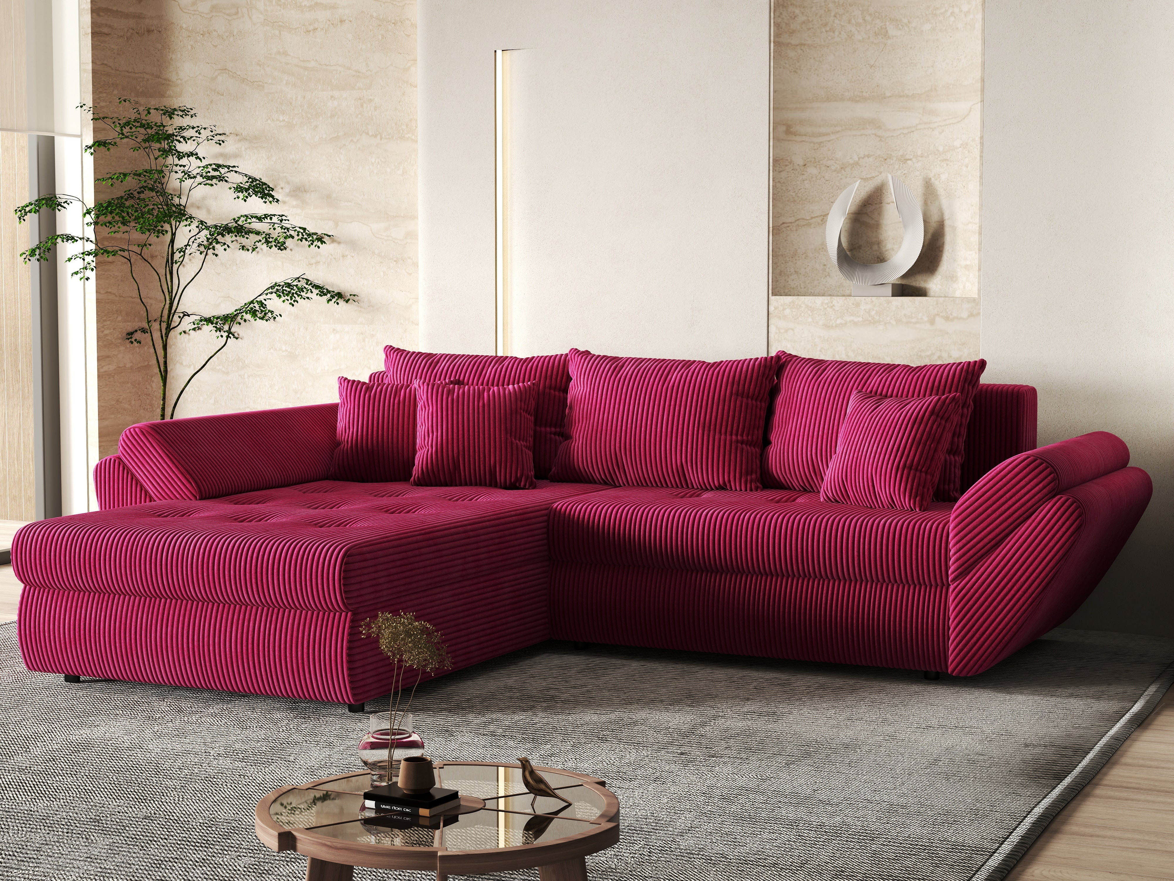 Colțar extensibil dumonde cu ladă de depozitare si sezut confortabil din spuma HR, Loana Zoom Red 270x185 cm Fabrica