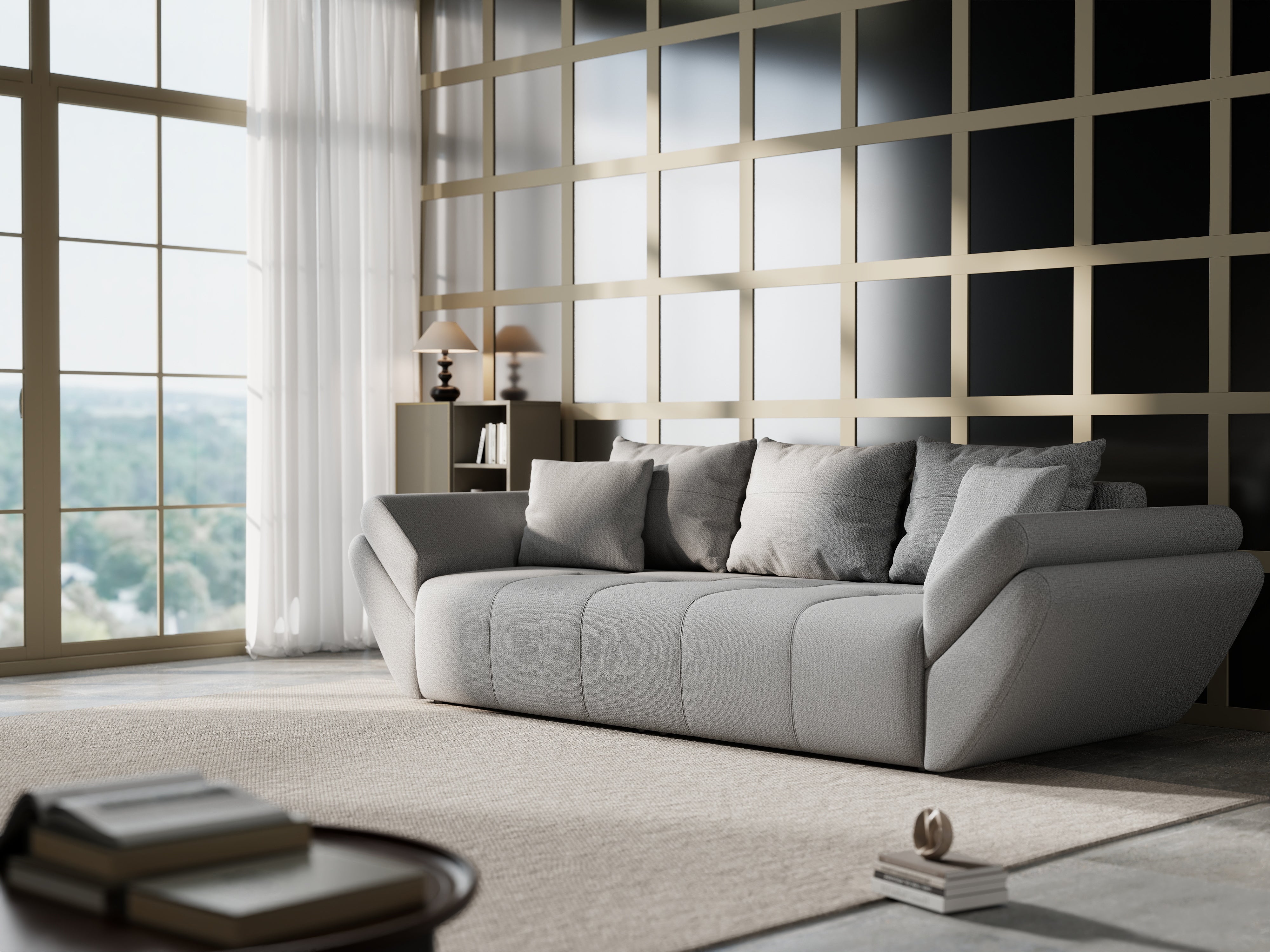 Canapea extensibilă dumonde cu ladă de depozitare si sezut confortabil din spuma HR, Berlin Enjoy Grey 250x100 cm Fabrica