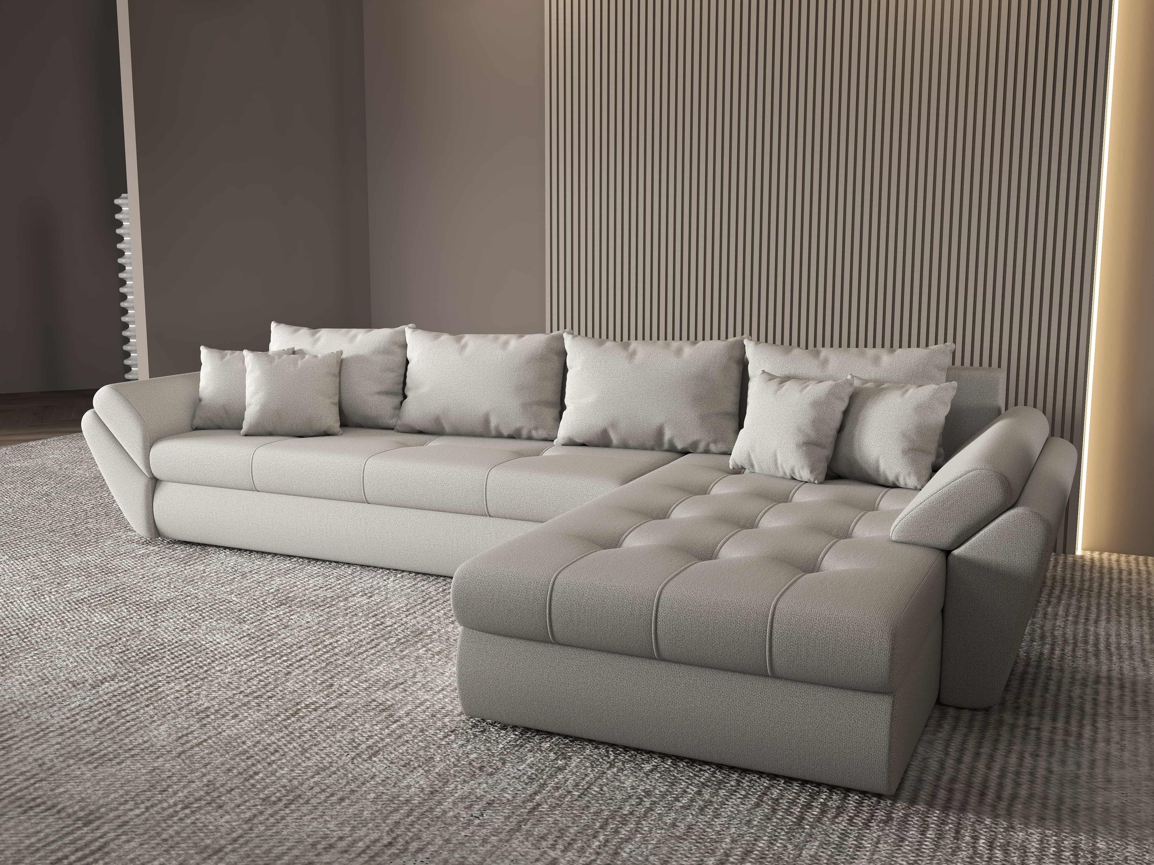 Colțar extensibil dumonde cu ladă de depozitare si sezut confortabil din spuma HR, Loana XL Enjoy Beige II 335x185 cm Fabrica