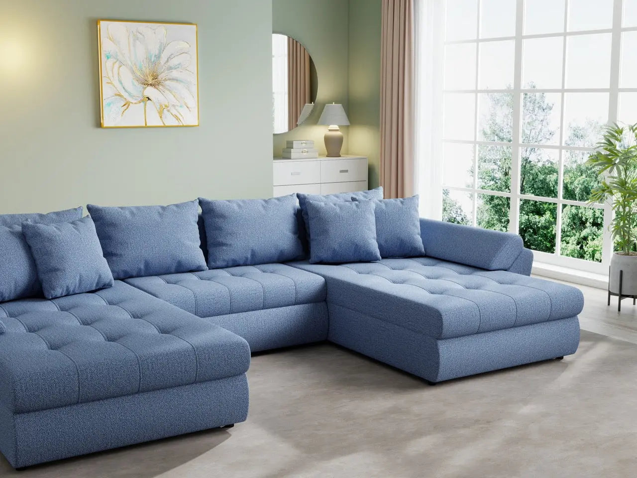 Colțar extensibil dumonde cu ladă de depozitare si sezut confortabil din spuma HR, Loana U Enjoy Blue 355x185 cm Fabrica