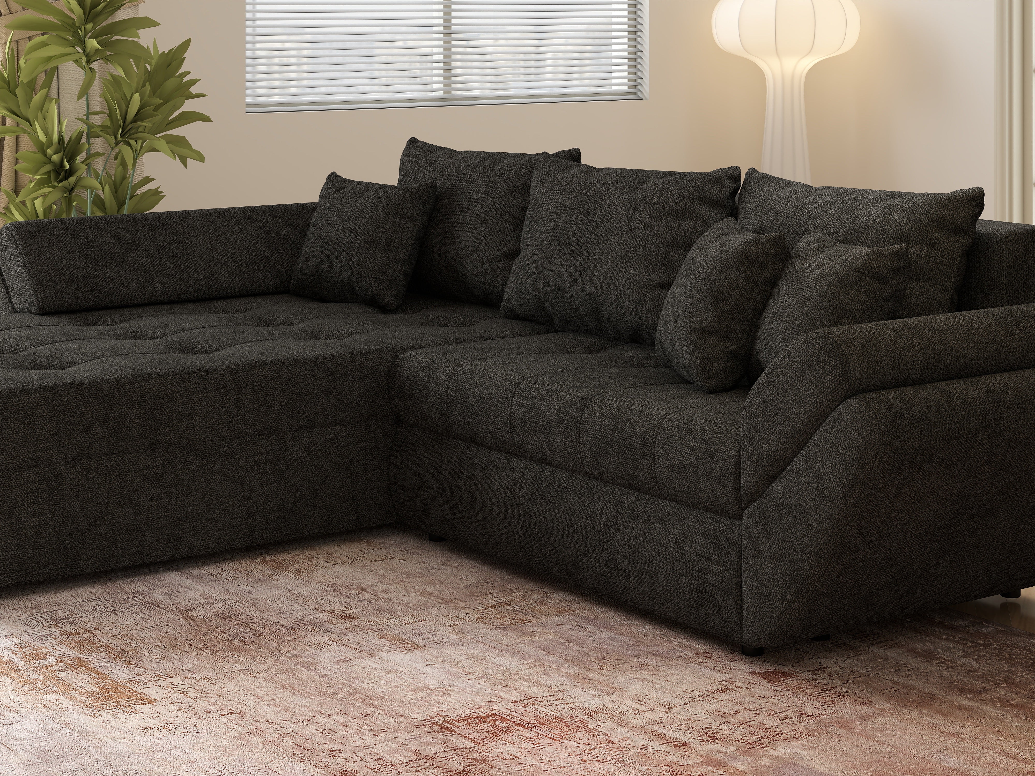 Colțar extensibil dumonde cu ladă de depozitare si sezut confortabil din spuma HR, Loana Enjoy Black II 270x185 cm Fabrica