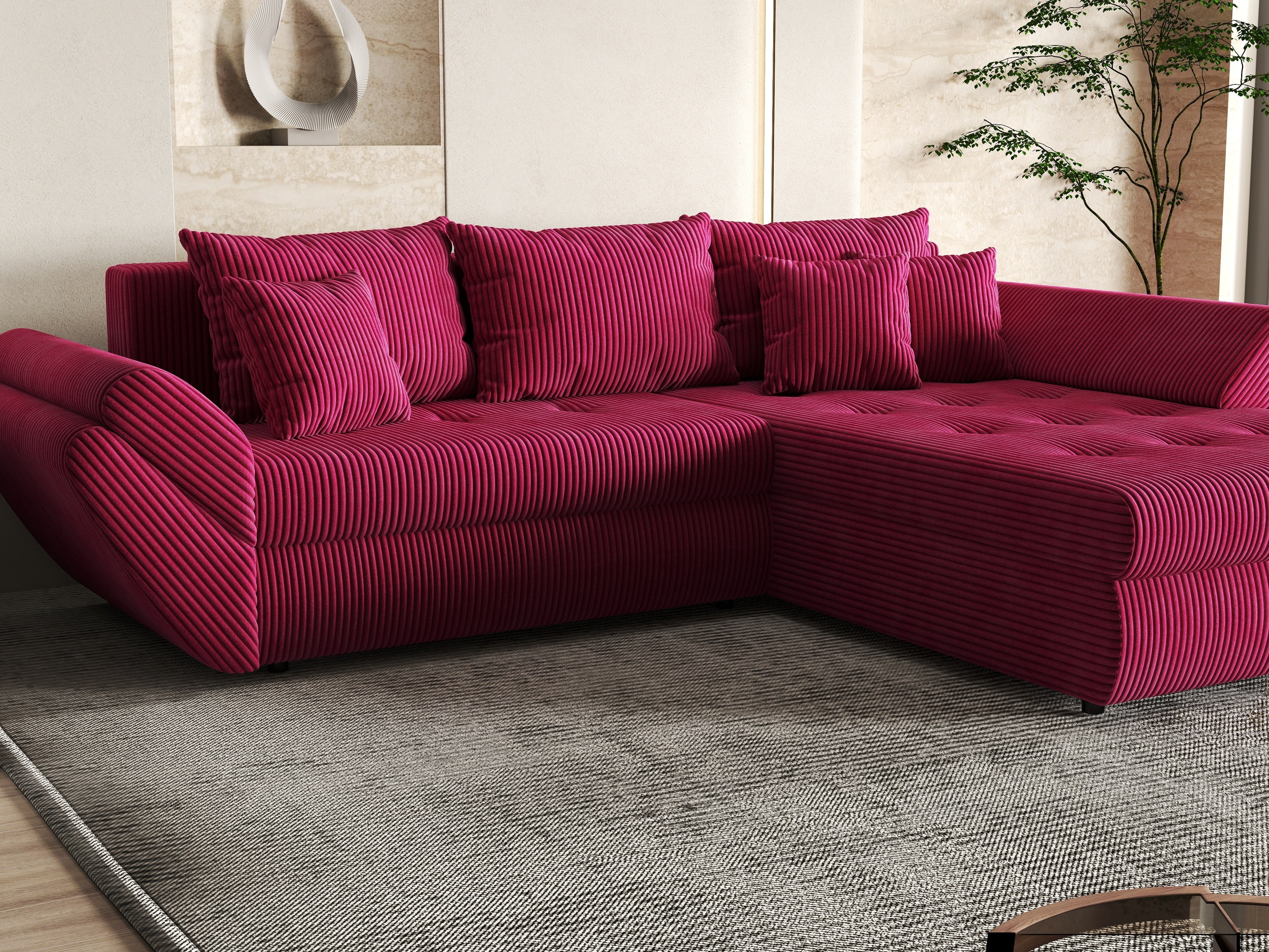 Colțar extensibil dumonde cu ladă de depozitare si sezut confortabil din spuma HR, Loana Zoom Red II 270x185 cm Fabrica