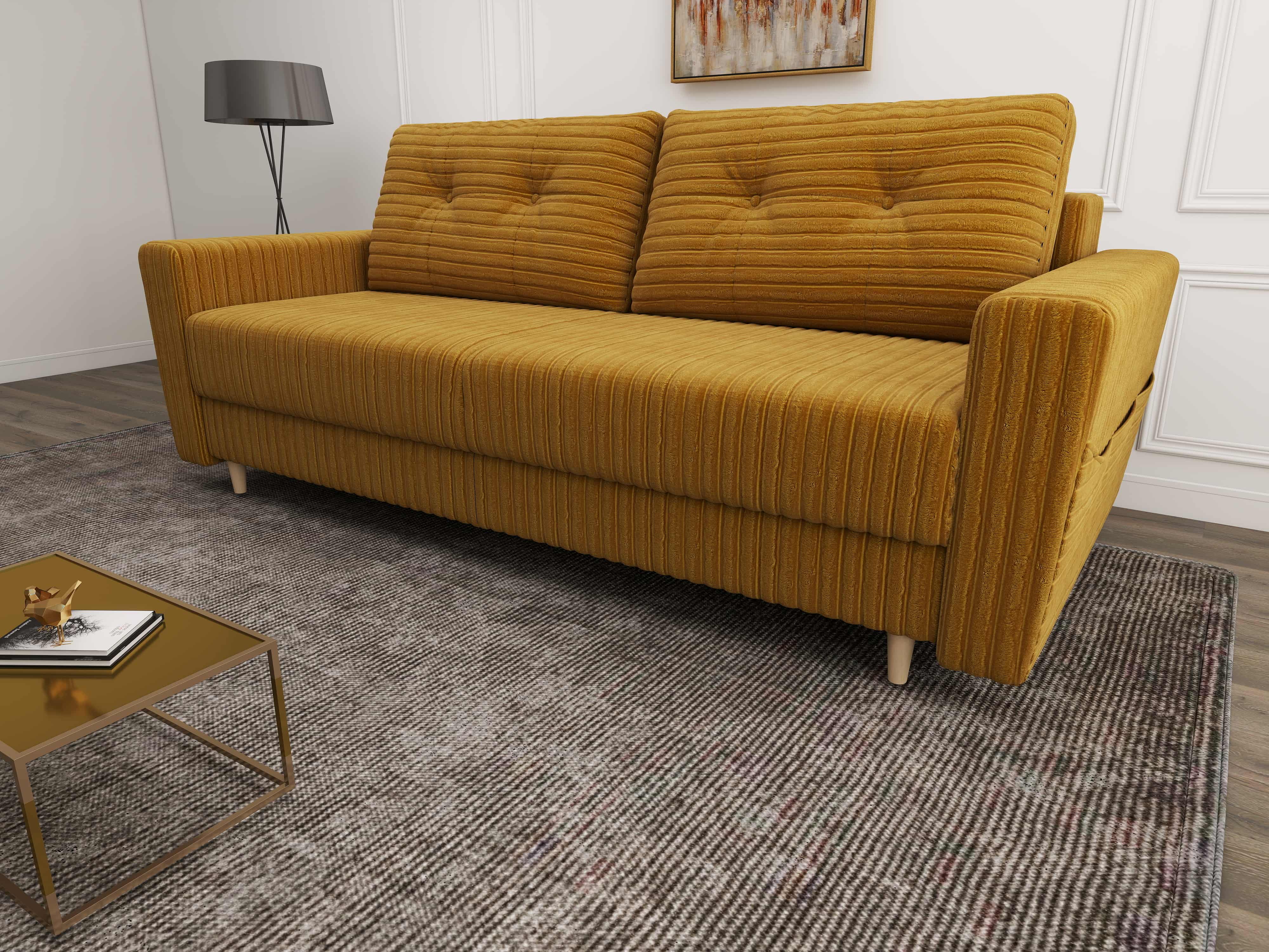 Canapea extensibilă dumonde cu ladă de depozitare si sezut confortabil din spuma HR, Summer Ambience Mustar 225x100 cm fabrica