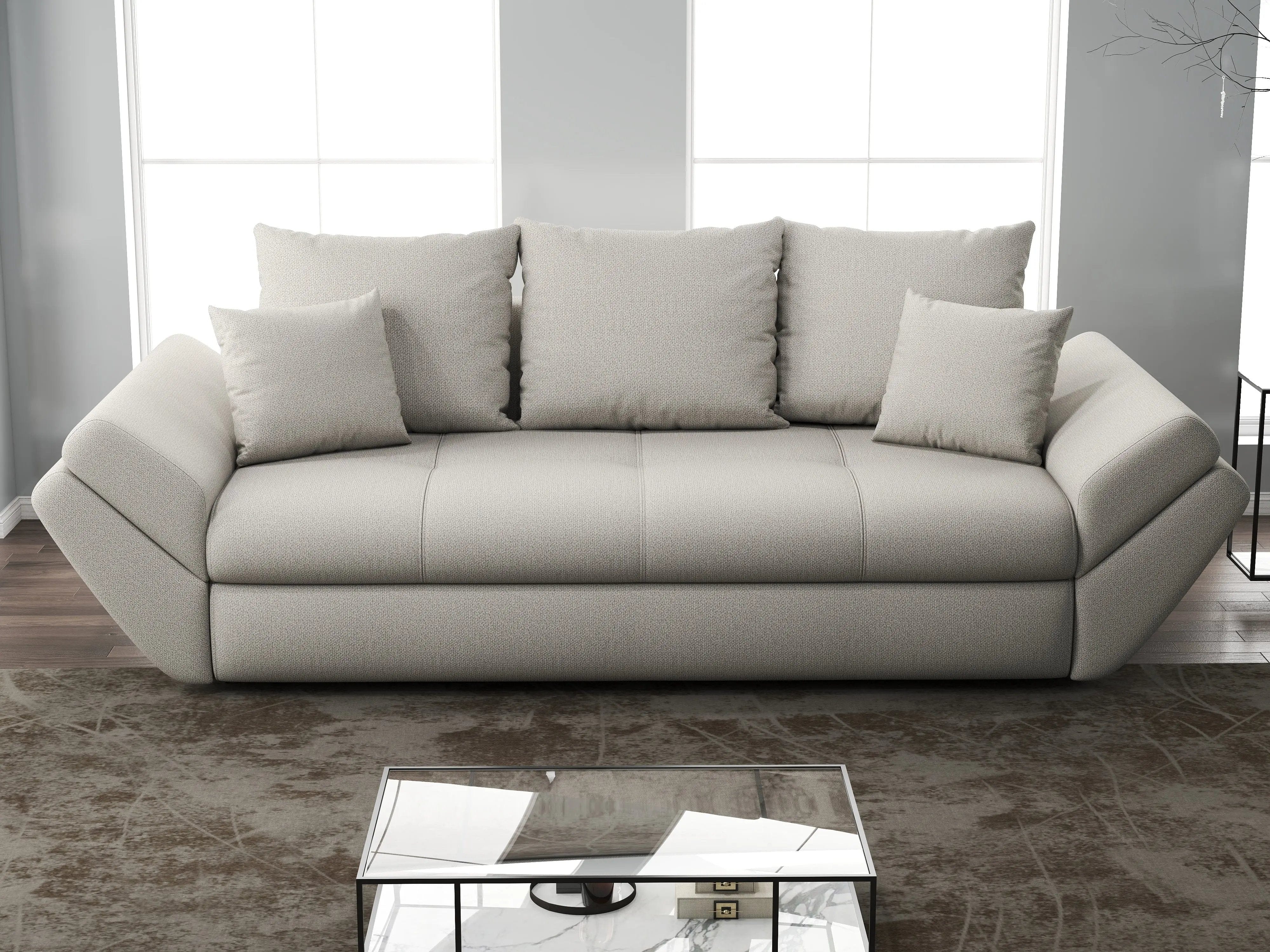 Canapea extensibilă dumonde cu ladă de depozitare si sezut confortabil din spuma HR, Loana Enjoy Bej 250x100 cm Fabrica