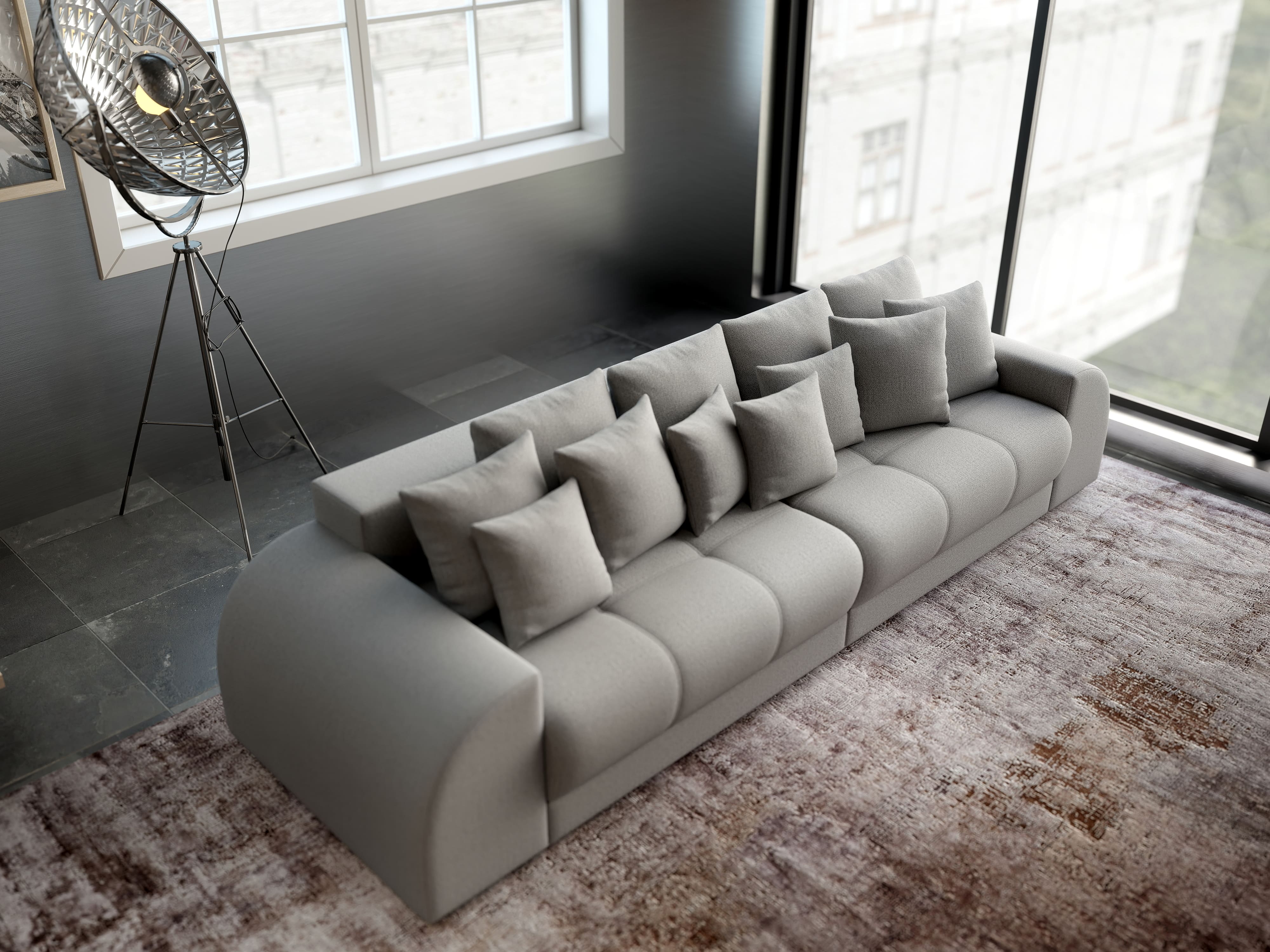 Canapea extensibilă dumonde cu 2 lăzi de depozitare si sezut confortabil din spuma HR, Verona Enjoy Silver 310x100 cm Fabrica