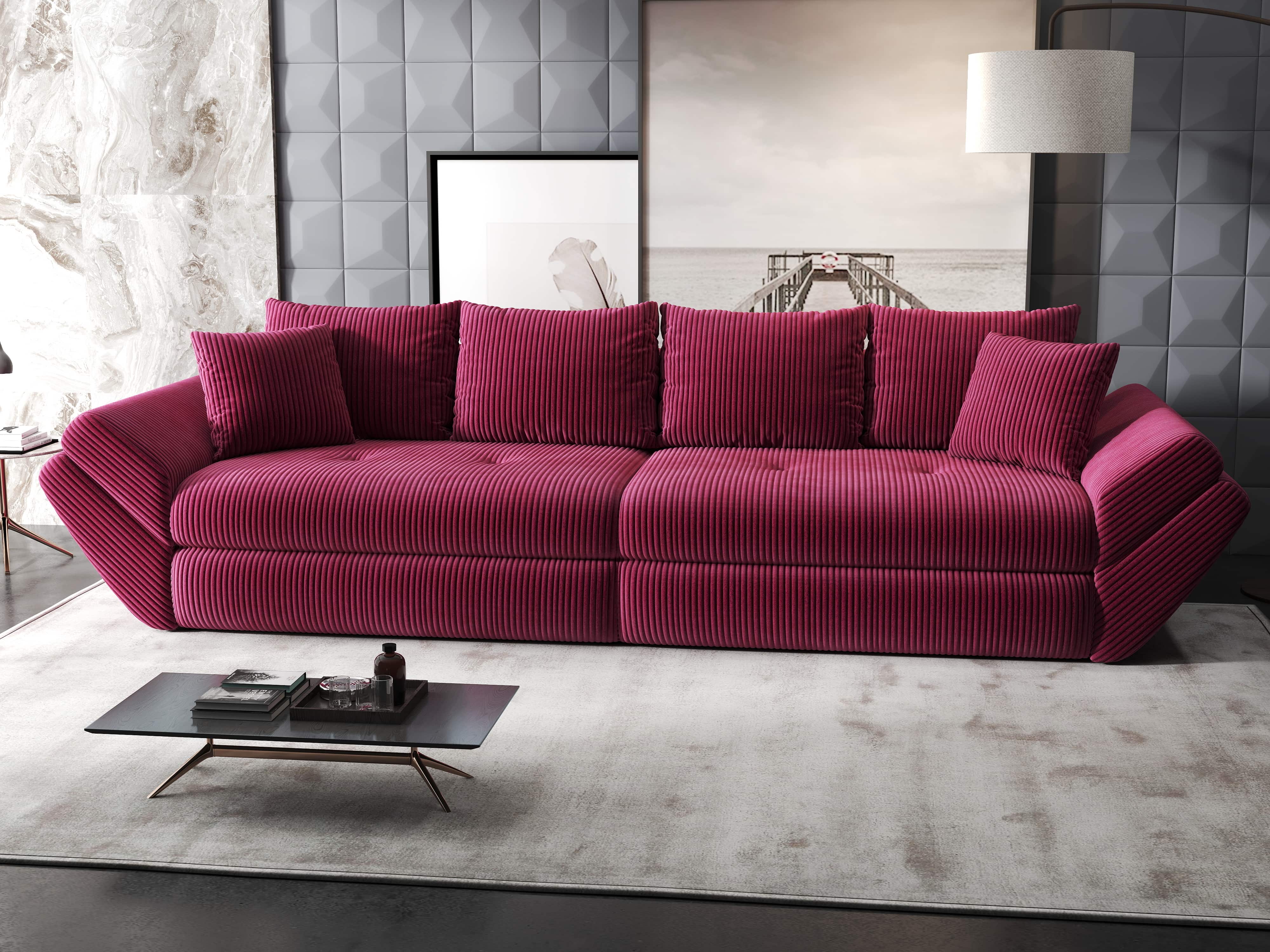 Canapea extensibilă dumonde cu ladă de depozitare si sezut confortabil din spuma HR, Loana Zoom Rosu 300x100 cm Fabrica
