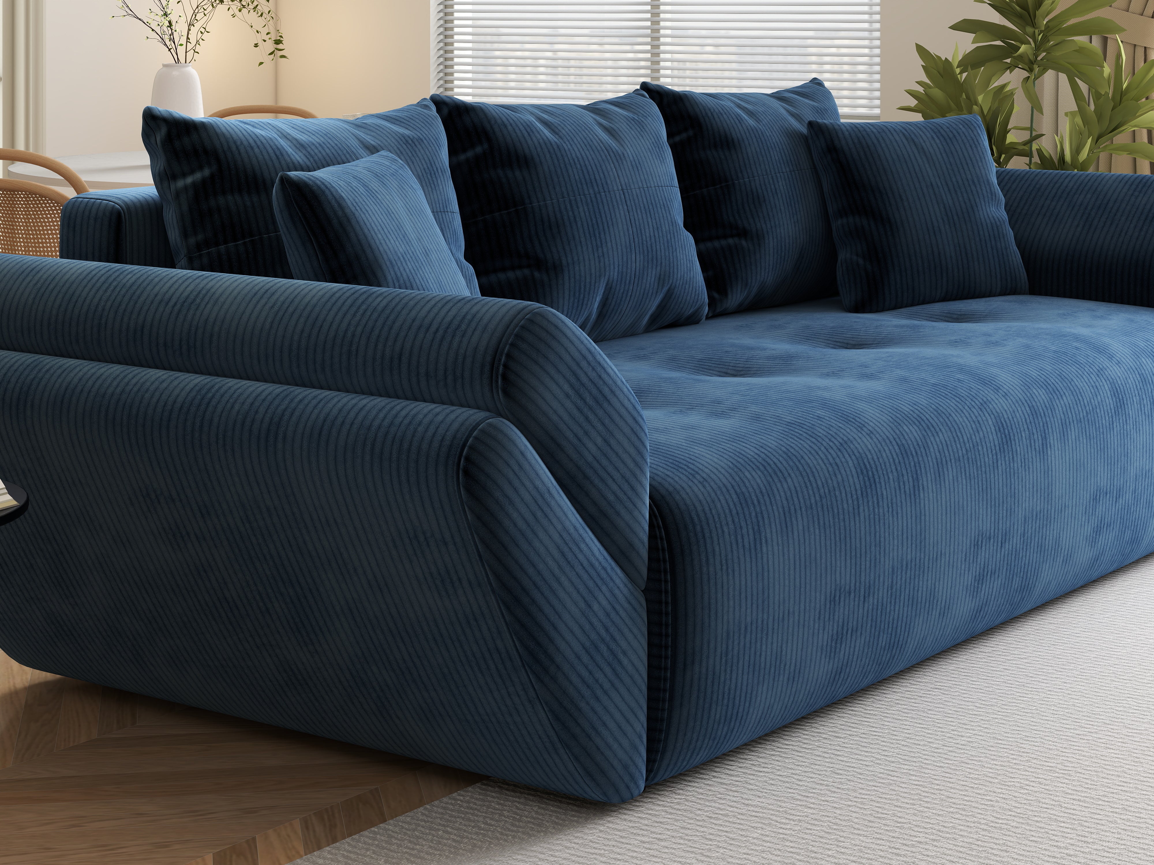 Canapea extensibilă dumonde cu ladă de depozitare si sezut confortabil din spuma HR, Berlin Zoom Blue 250x100 cm Fabrica
