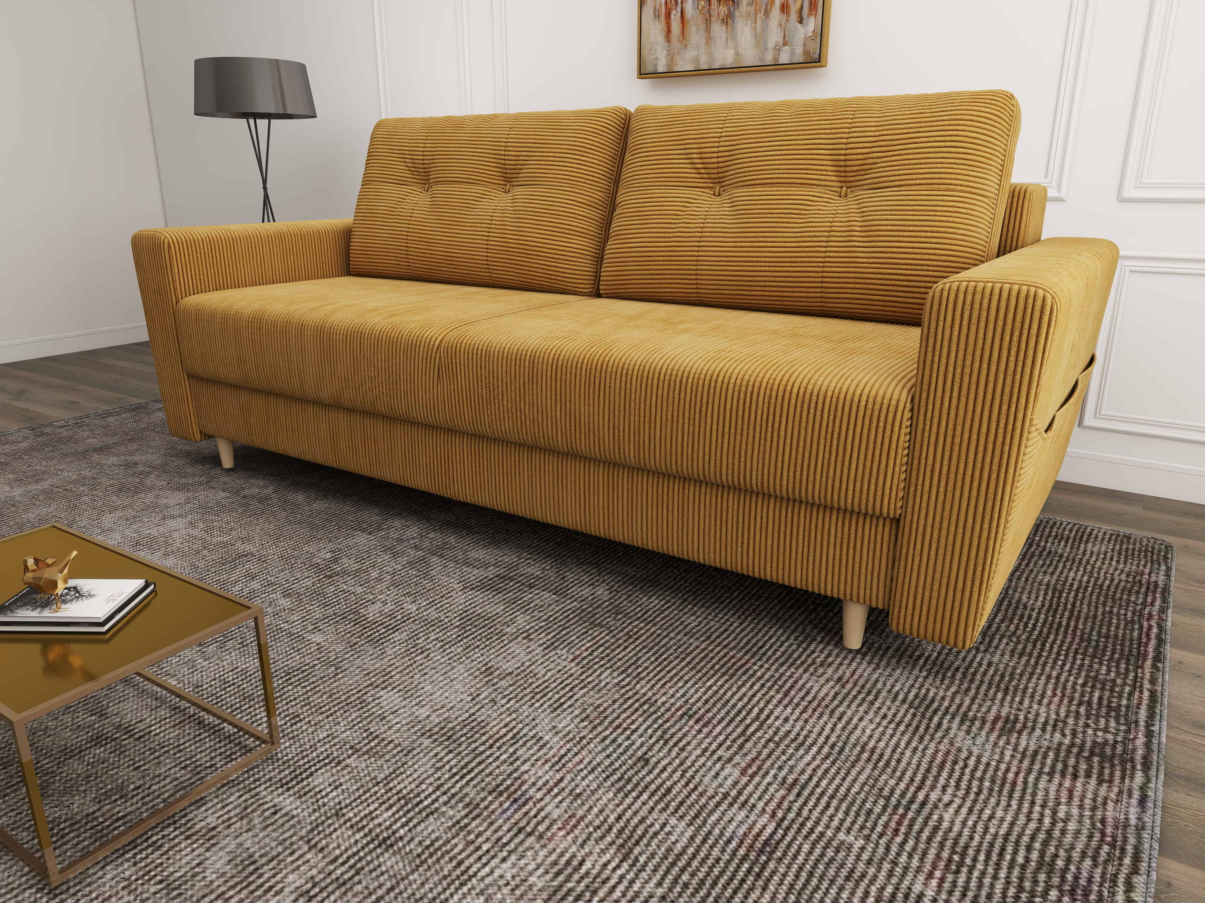 Canapea extensibilă dumonde cu ladă de depozitare si sezut confortabil din spuma HR, Summer Zoom Mustar 225x100 cm fabrica