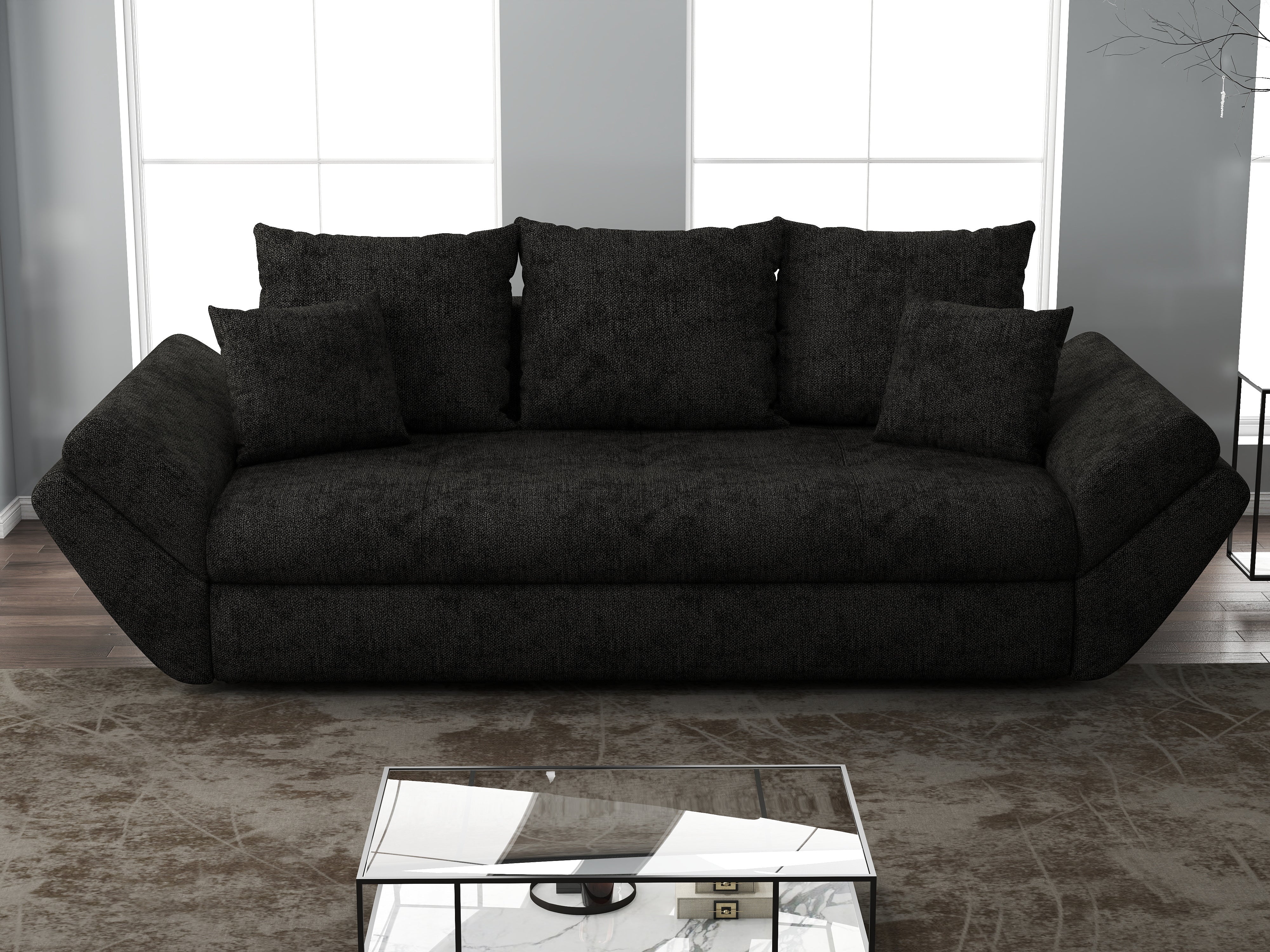 Canapea extensibilă dumonde cu ladă de depozitare si sezut confortabil din spuma HR, Loana Enjoy Black 250x100 cm Fabrica