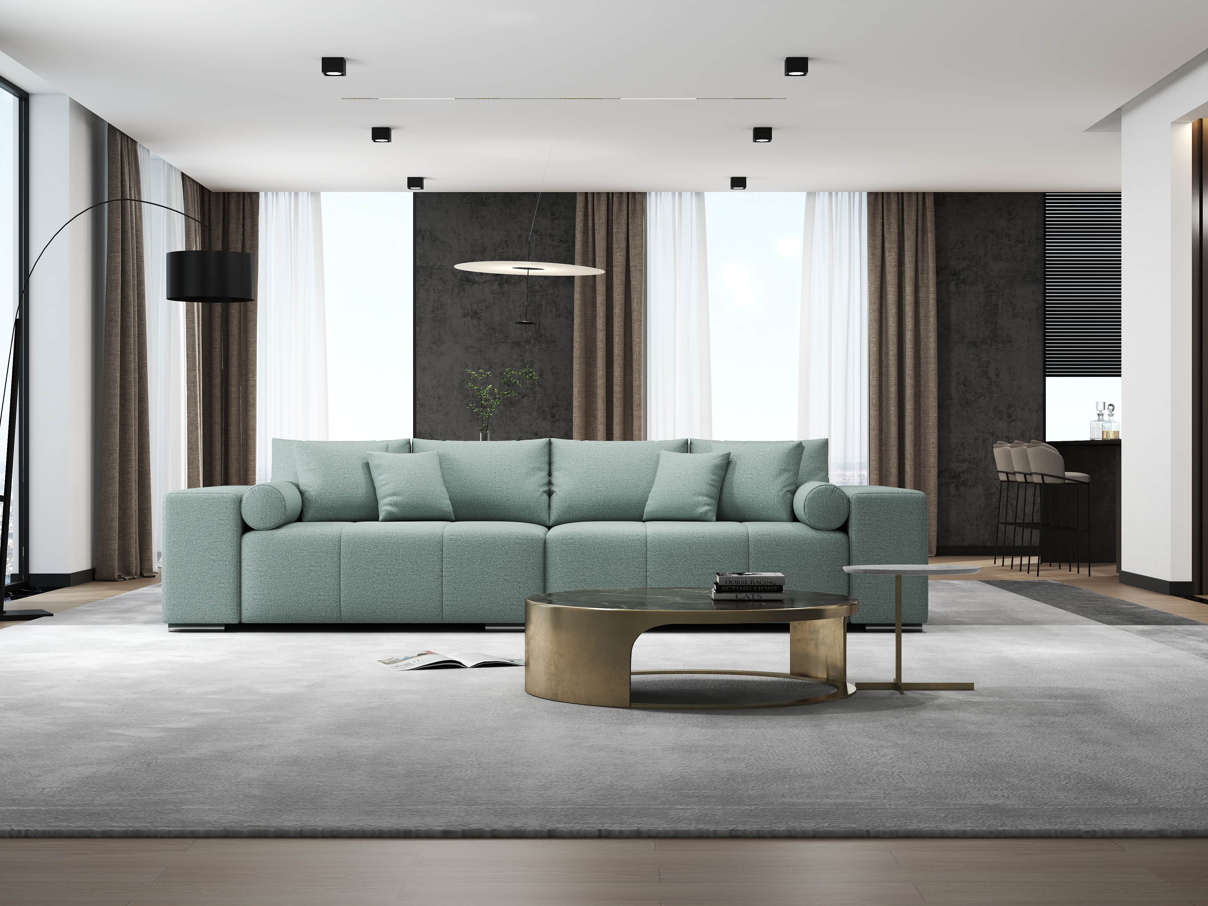 Canapea extensibilă dumonde cu ladă de depozitare si sezut confortabil din spuma HR, Marbela Enjoy Mint XXL 295x100 cm fabrica