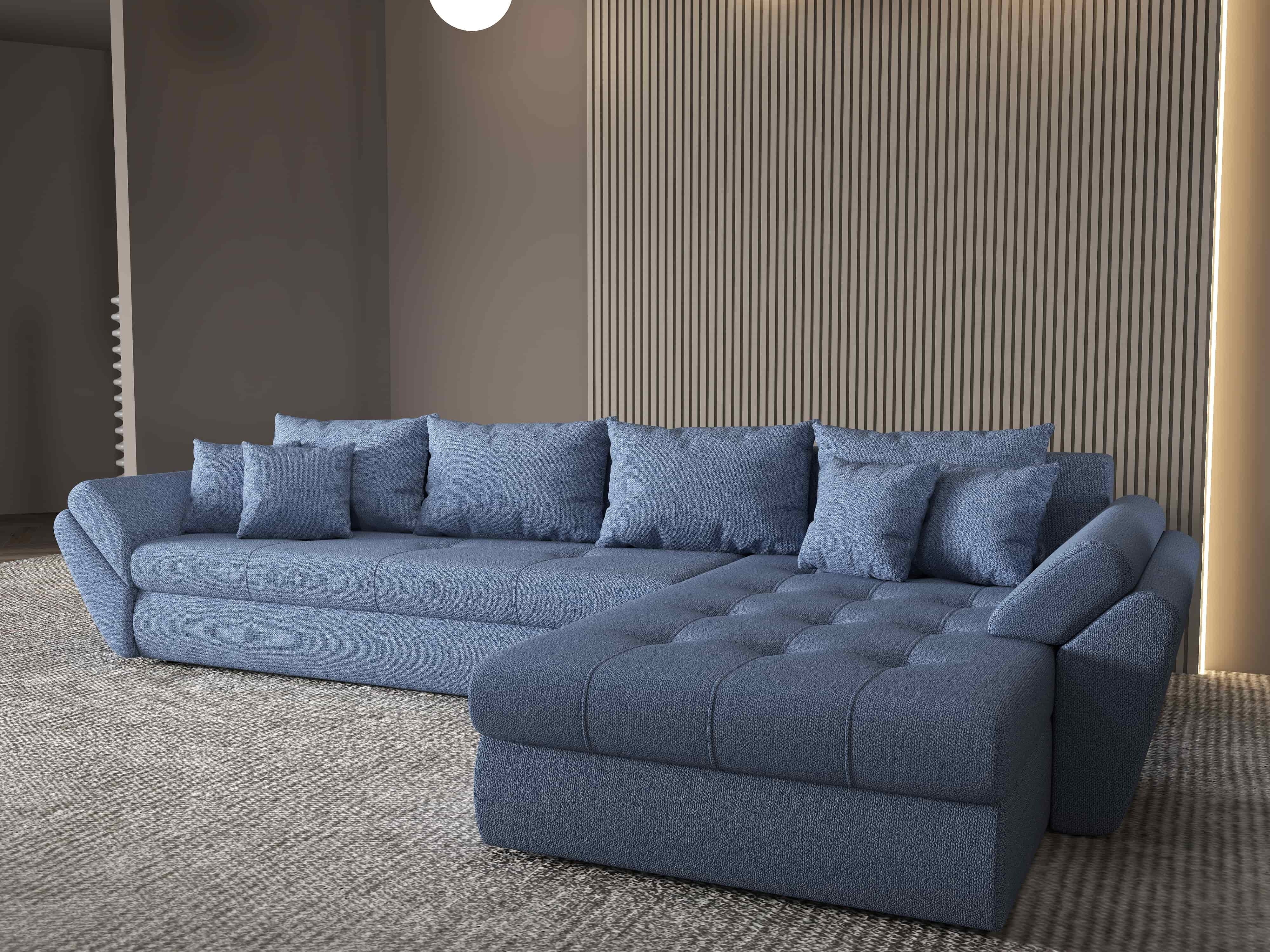 Colțar extensibil dumonde cu ladă de depozitare si sezut confortabil din spuma HR, Loana XL Enjoy Albastru II 335x185 cm Fabrica