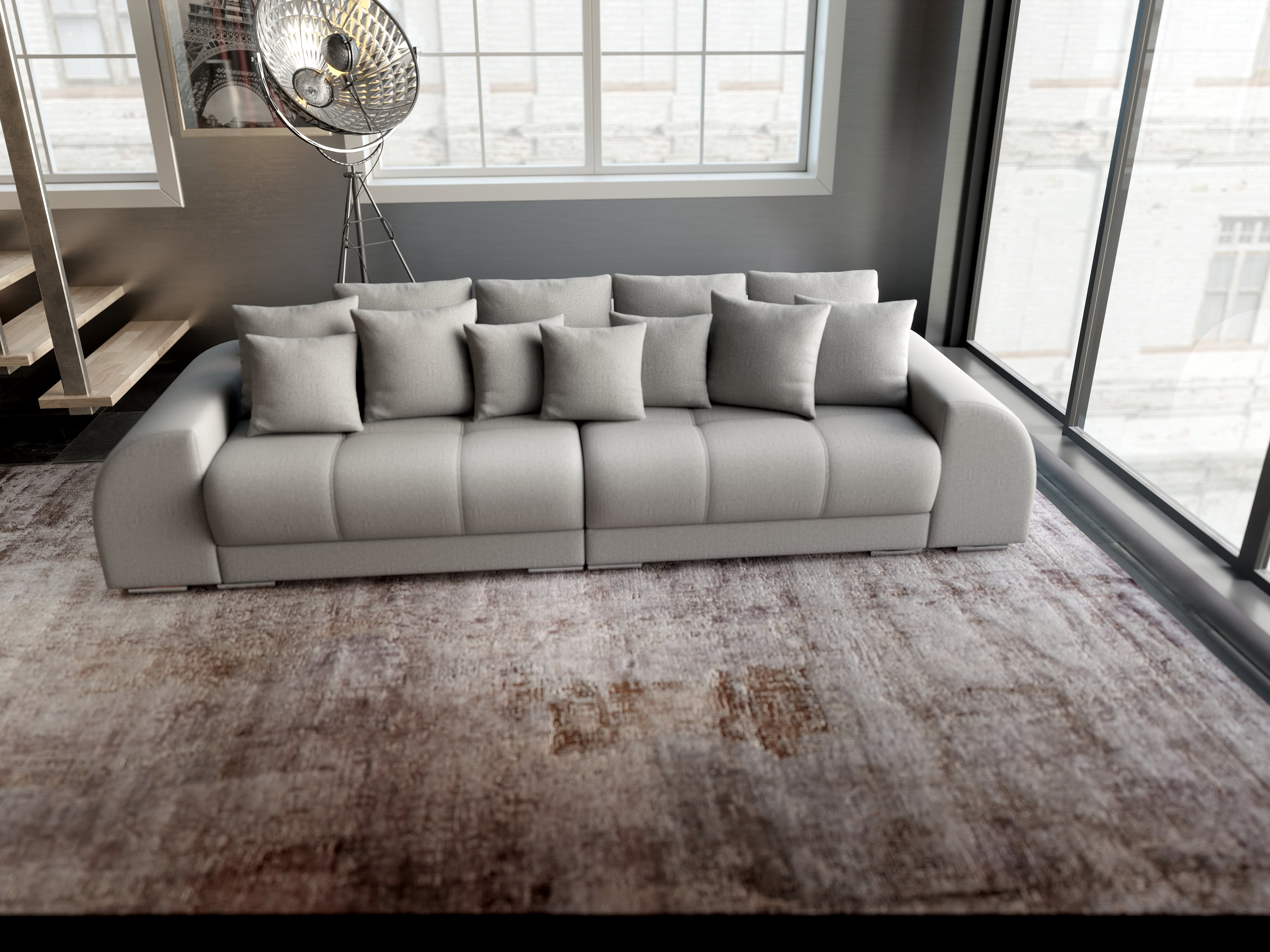 Canapea extensibilă dumonde cu 2 lăzi de depozitare si sezut confortabil din spuma HR, Verona Enjoy Silver 310x100 cm Fabrica