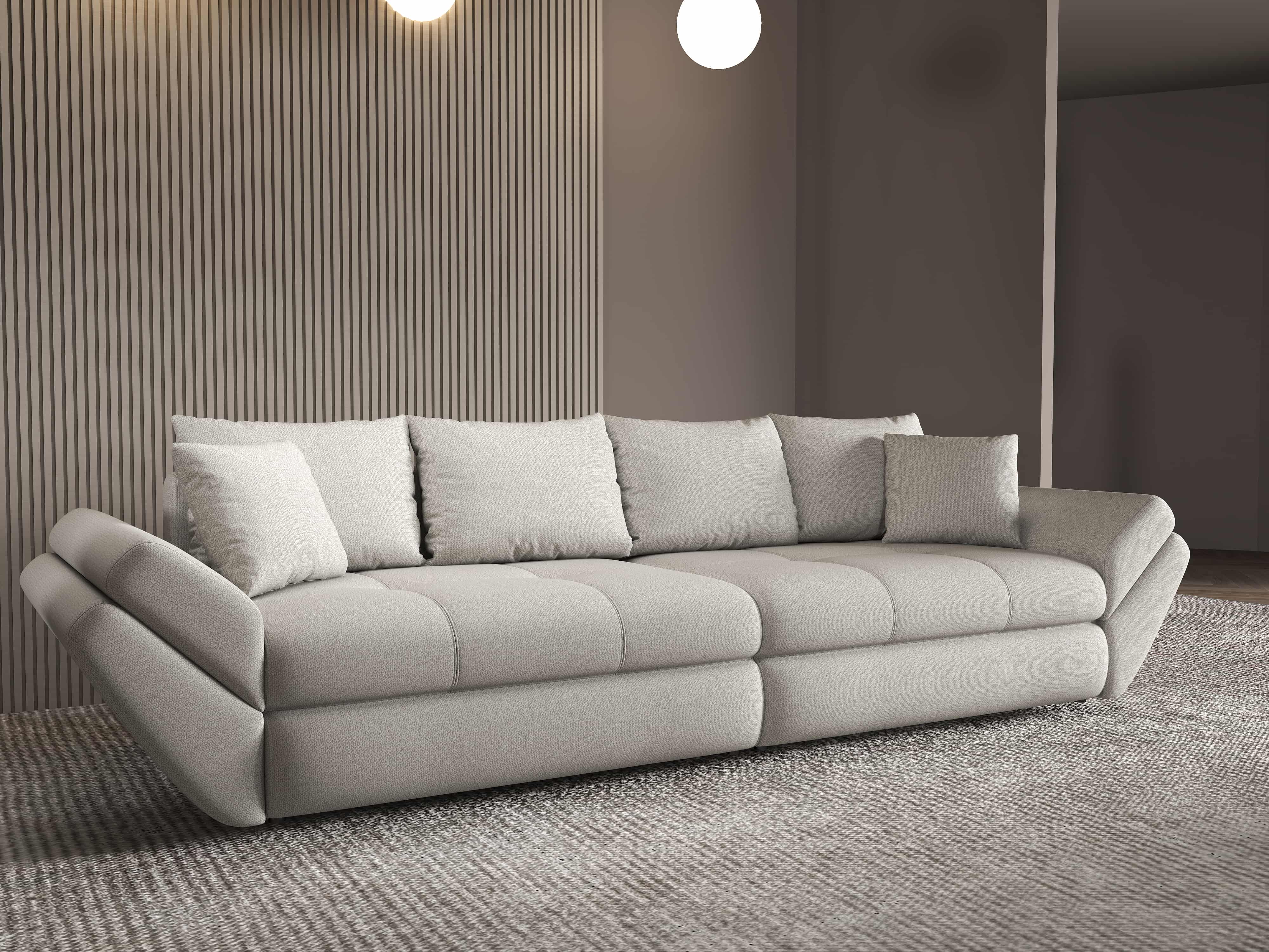 Canapea extensibilă dumonde cu ladă de depozitare si sezut confortabil din spuma HR, Loana Enjoy Bej 300x100 cm Fabrica