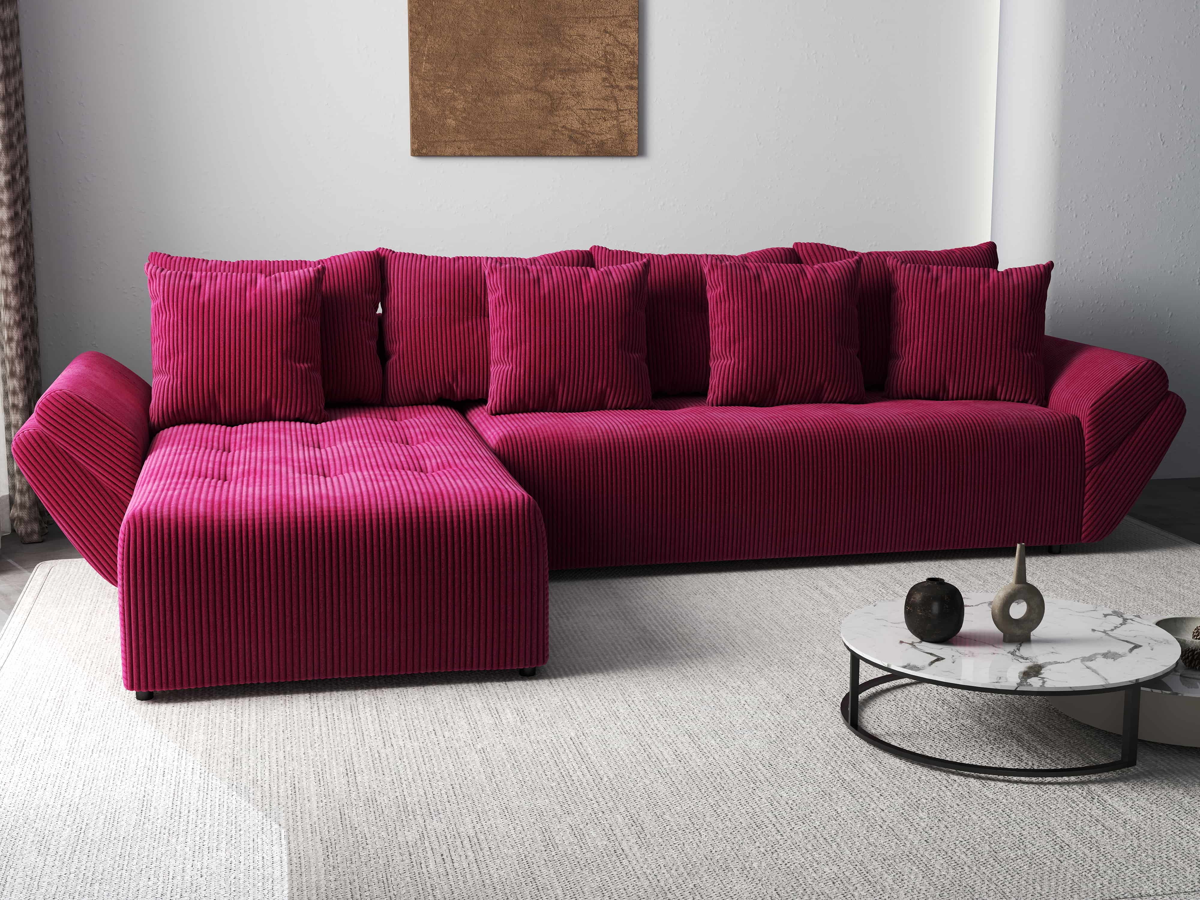 Colțar extensibil dumonde cu ladă de depozitare si sezut confortabil din spuma HR, Berlin XL Zoom Red 350x185 cm Fabrica