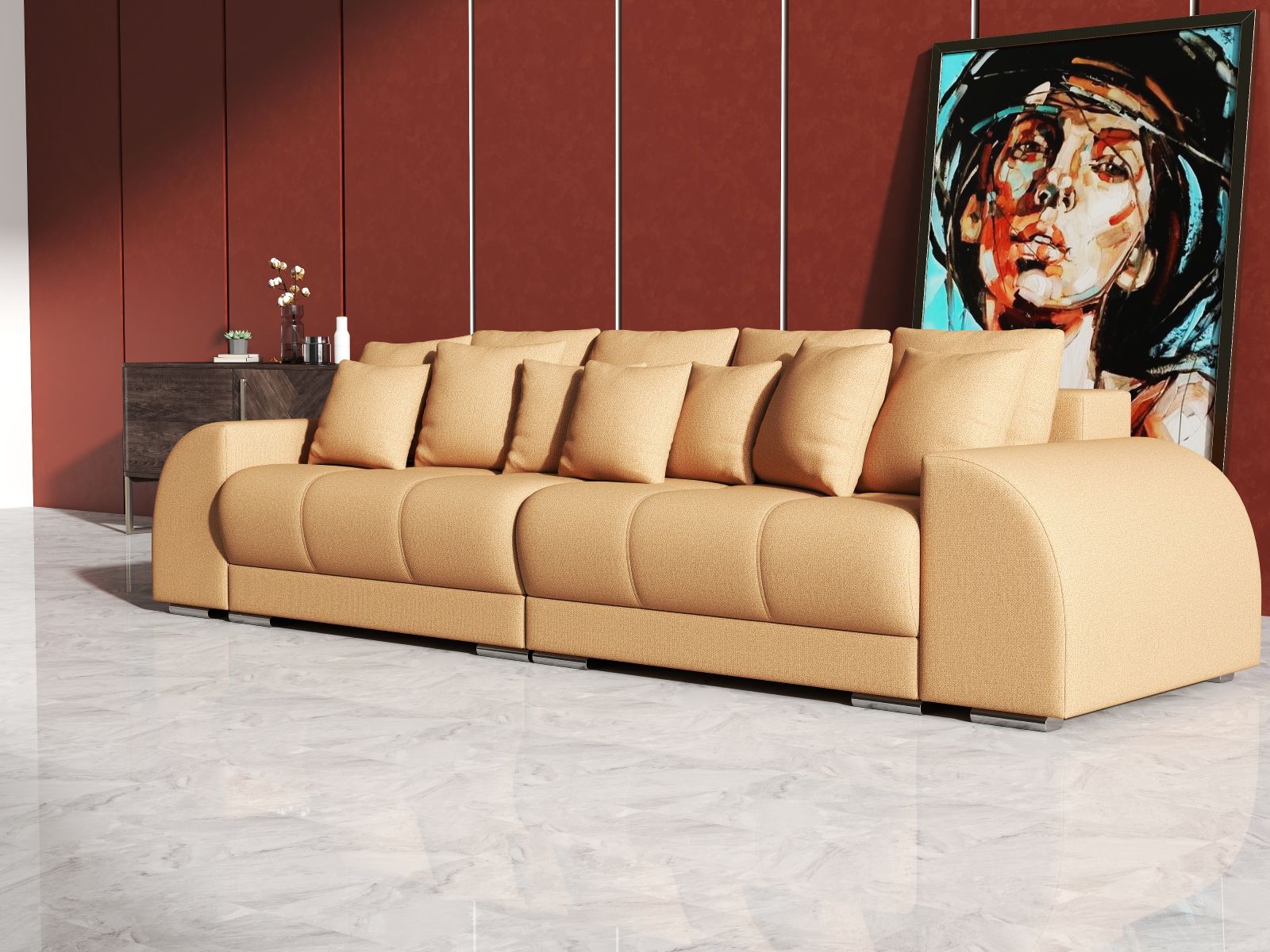 Canapea extensibilă dumonde cu 2 lăzi de depozitare si sezut confortabil din spuma HR, Verona Enjoy Mango 310x100 cm Fabrica