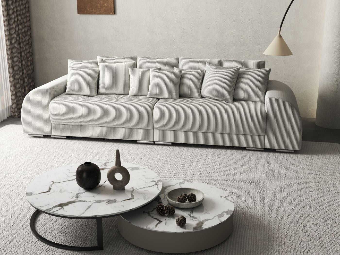 Canapea extensibilă dumonde cu 2 lăzi de depozitare si sezut confortabil din spuma HR, Verona Zoom Cream 310x100 cm Fabrica