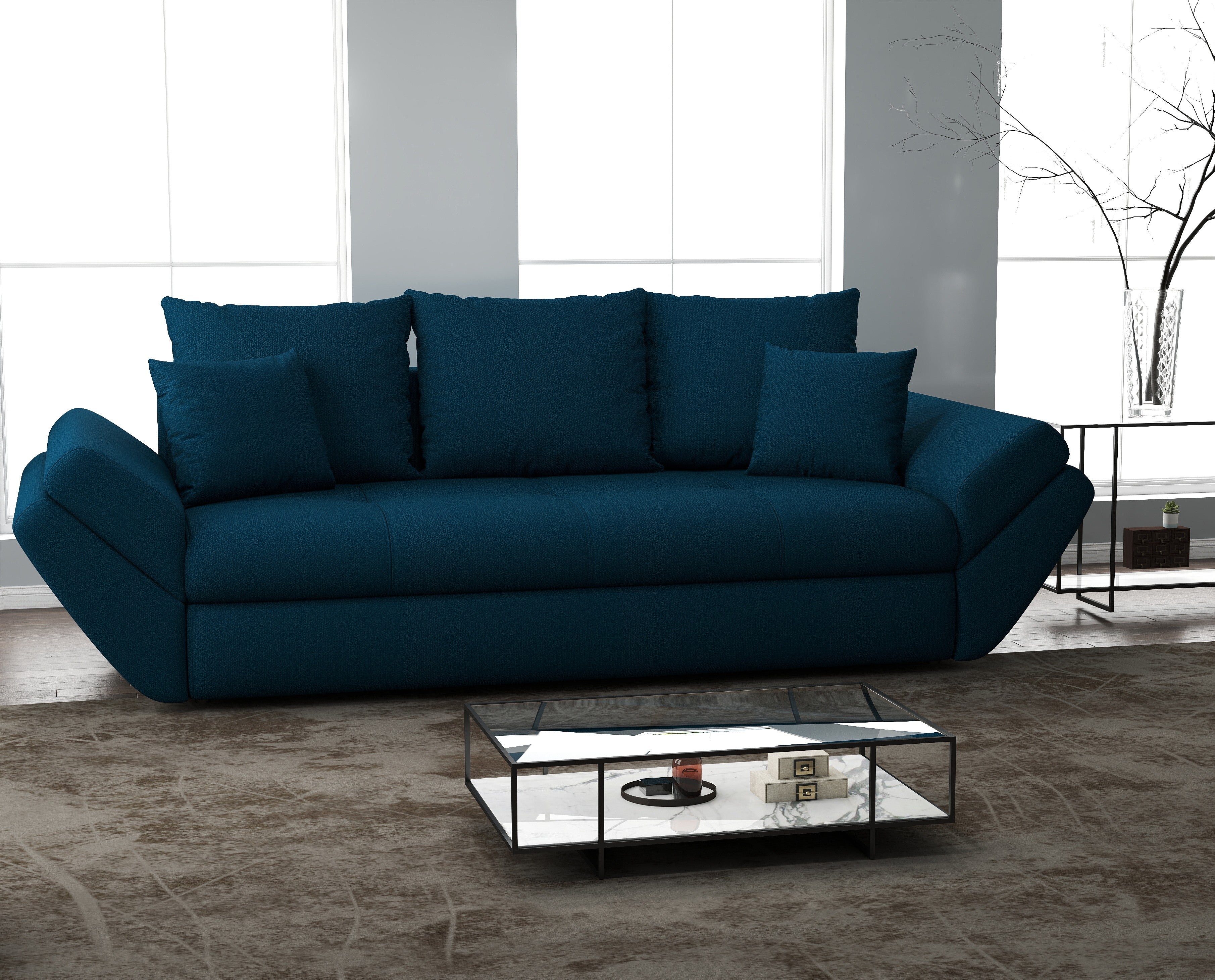 Canapea extensibilă dumonde cu ladă de depozitare si sezut confortabil din spuma HR, Loana Enjoy Petrol 250x100 cm Fabrica
