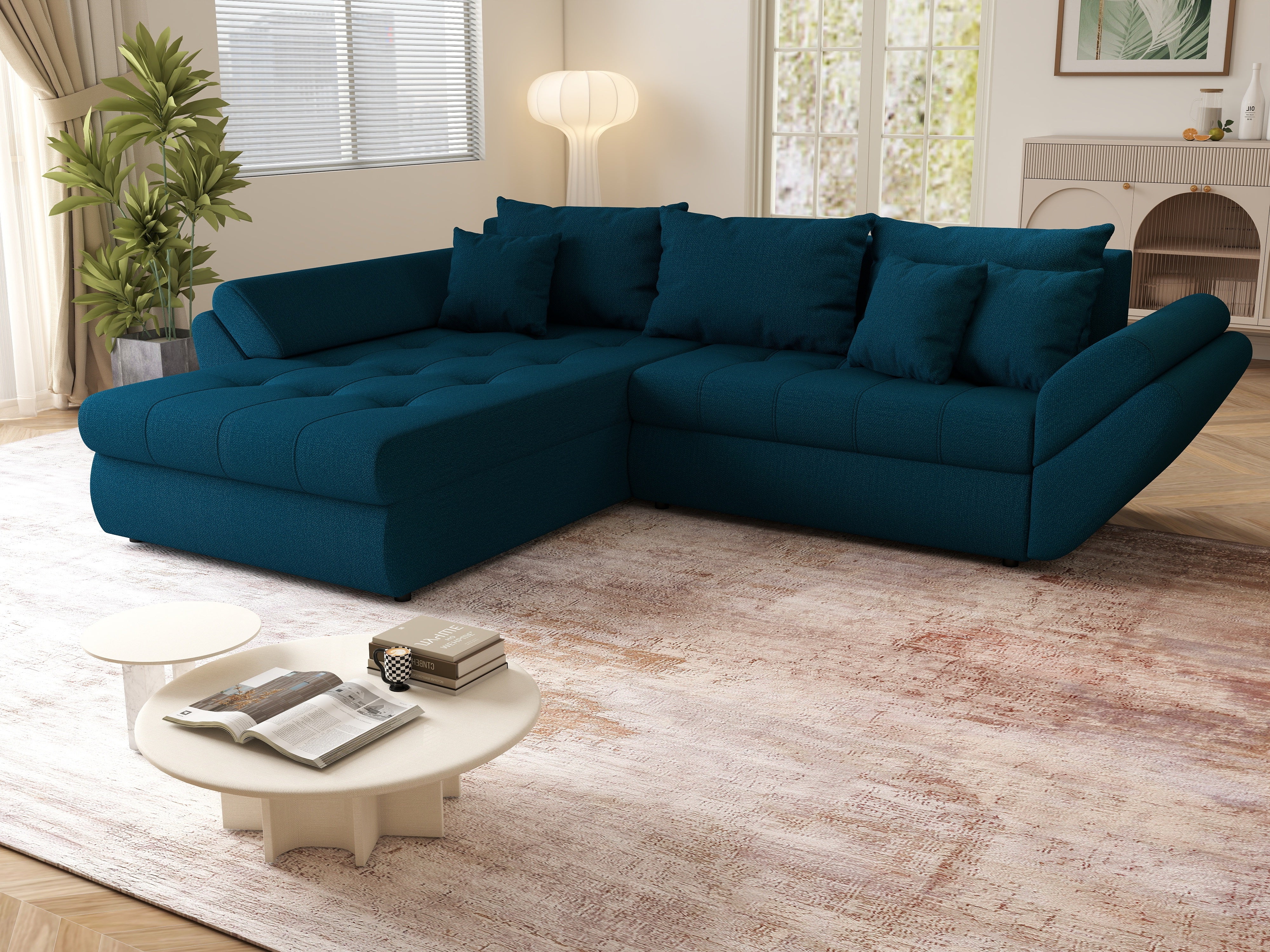 Colțar extensibil dumonde cu ladă de depozitare si sezut confortabil din spuma HR, Loana Enjoy Petrol 270x185 cm Fabrica