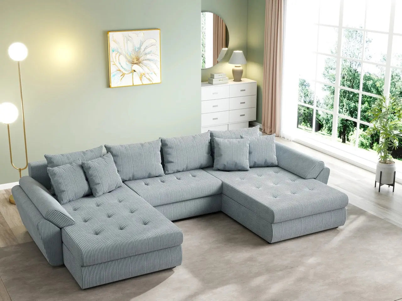 Colțar extensibil dumonde cu ladă de depozitare si sezut confortabil din spuma HR, Loana U Zoom Grey 355x185 cm Fabrica