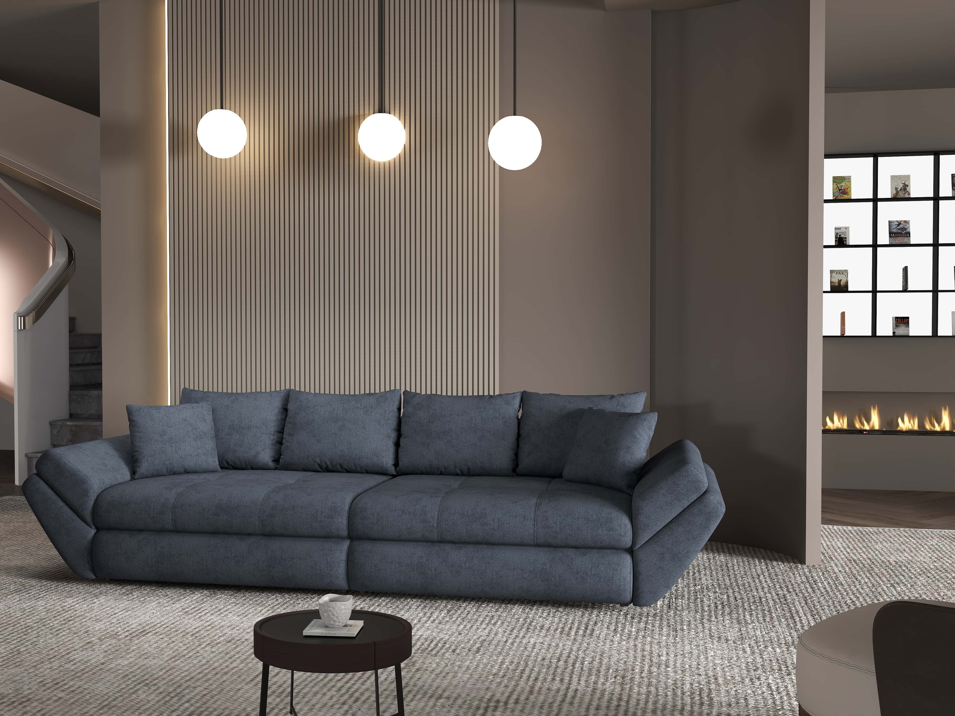 Canapea extensibilă dumonde cu ladă de depozitare si sezut confortabil din spuma HR, Loana Enjoy Antracit 300x100 cm Fabrica