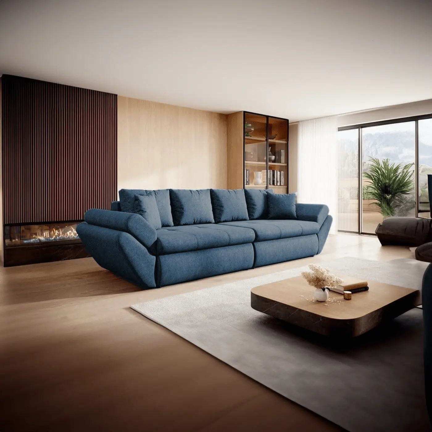 Canapea extensibilă dumonde cu ladă de depozitare si sezut confortabil din spuma high-density, Loana Enjoy Blue 300x100 cm