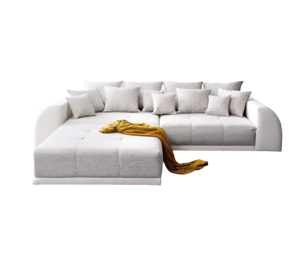 Canapea extensibilă dumonde cu 2 lăzi de depozitare si sezut confortabil din spuma high-density, Verona Loft White 310x120 cm cu taburet inclus