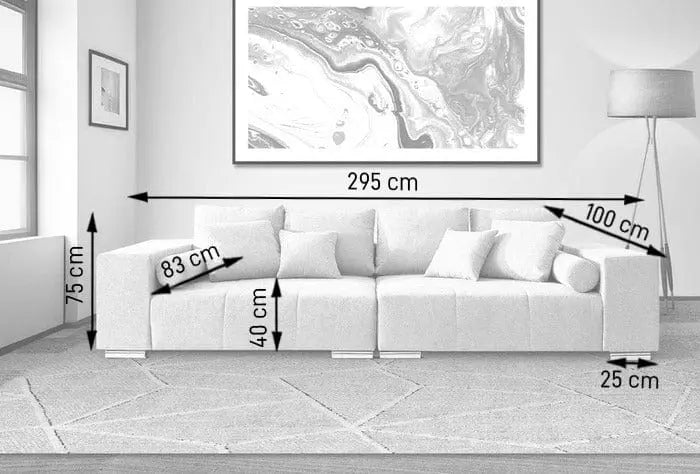Canapea extensibilă cu ladă de depozitare si sezut confortabil din spuma HR, Marbela White XXL 295x100 cm
