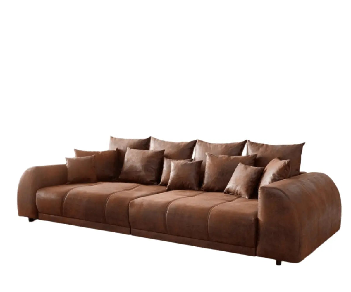 Canapea extensibilă dumonde cu 2 lăzi de depozitare si sezut confortabil din spuma high-density, Verona Madagaskar Brown 310x120 cm cu taburet inclus