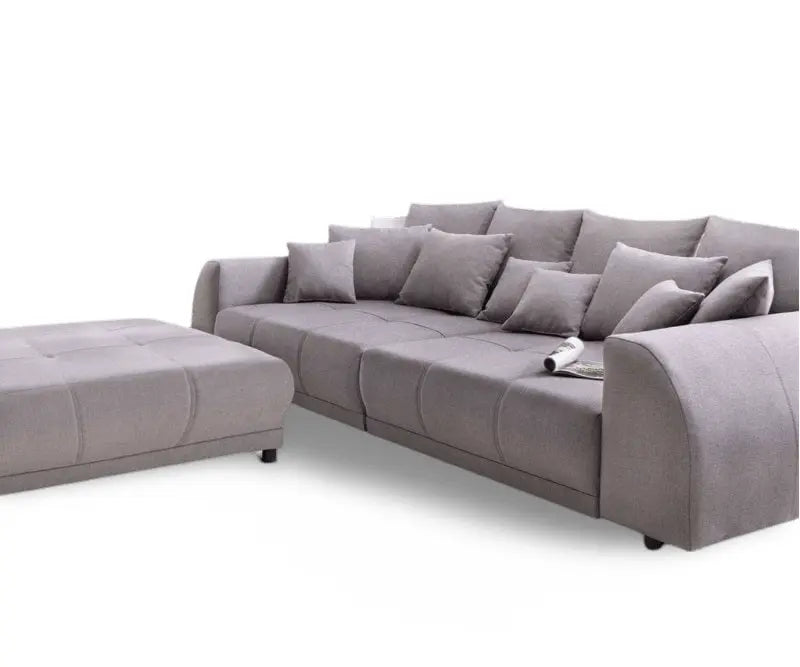 Canapea extensibilă dumonde cu 2 lăzi de depozitare si sezut confortabil din spuma high-density, Verona Enjoy Grey 310x120 cm cu taburet inclus