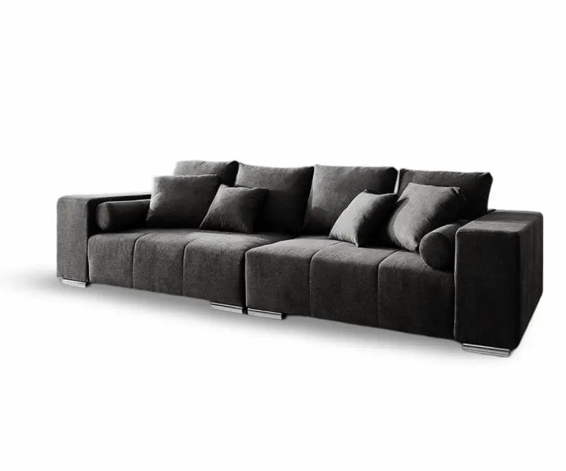 Canapea extensibilă dumonde cu ladă de depozitare si sezut confortabil din spuma high-density, Marbela Enjoy Black XXL 295x120 cm cu taburet inclus