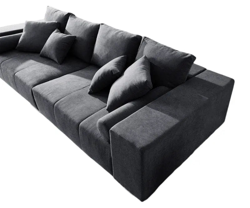 Dumonde kihúzható kanapé tárolódobozzal és kényelmes, nagy sűrűségű habszivacsból készült ülőrésszel, Marbela Enjoy Graphite XXL 295x100 cm