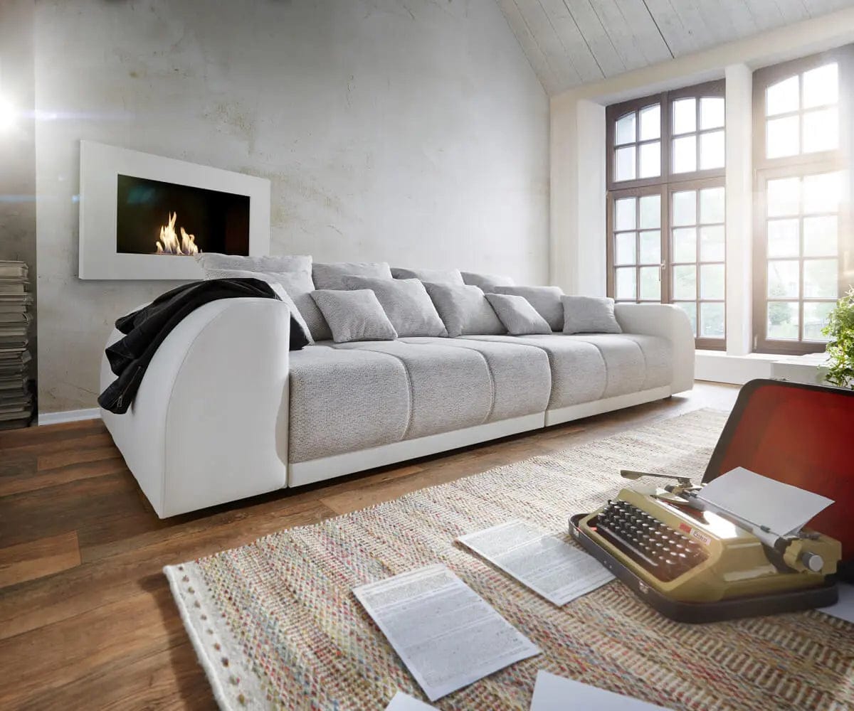 Canapea extensibilă dumonde cu 2 lăzi de depozitare si sezut confortabil din spuma high-density, Verona Loft White 310x120 cm