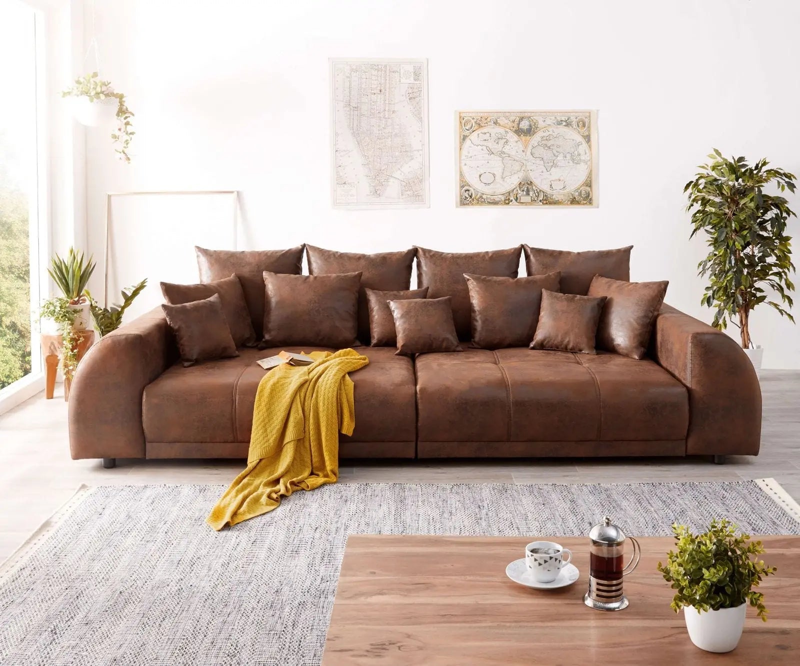 Canapea extensibilă dumonde cu 2 lăzi de depozitare si sezut confortabil din spuma high-density, Verona Madagaskar Brown 310x120 cm