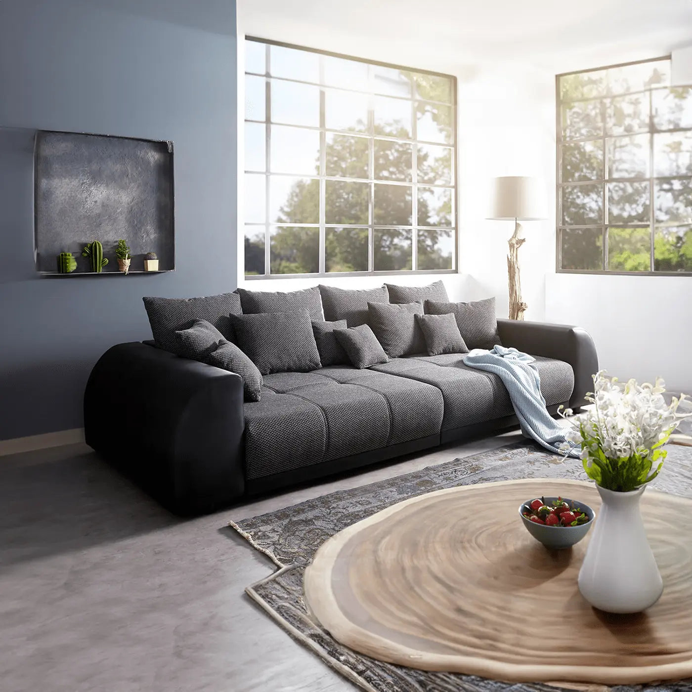 Canapea extensibilă dumonde cu 2 lăzi de depozitare si sezut confortabil din spuma high-density, Verona Magma Black 310x120 cm