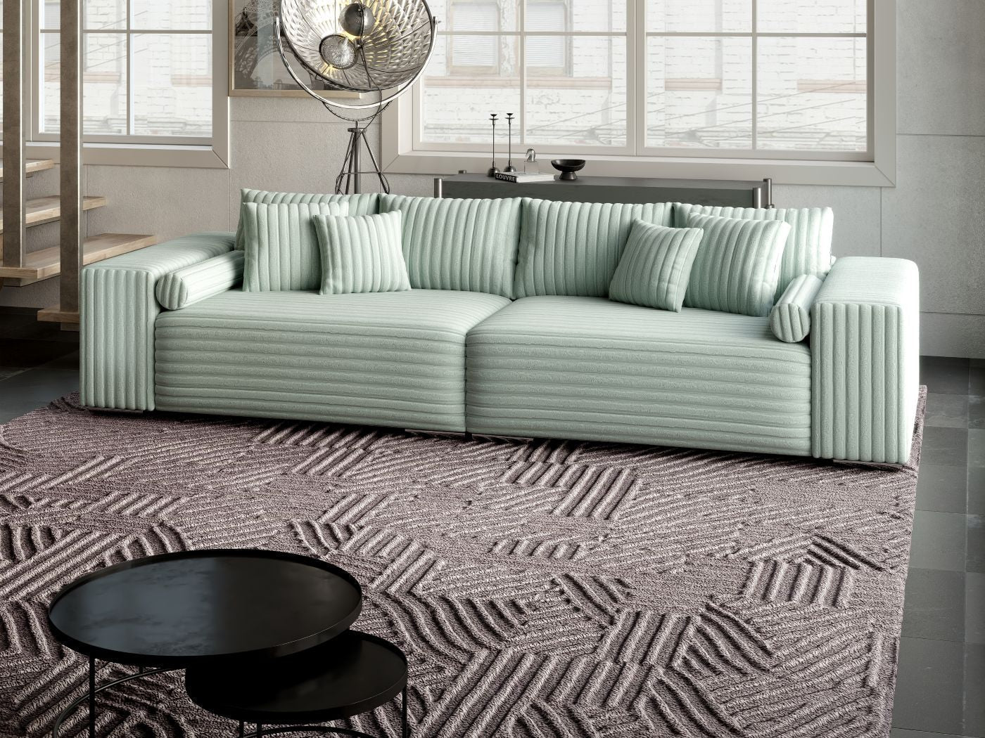 Canapea extensibilă dumonde cu ladă de depozitare si sezut confortabil din spuma HR, Marbela Ambience Mint XXL 295x100 cm fabrica