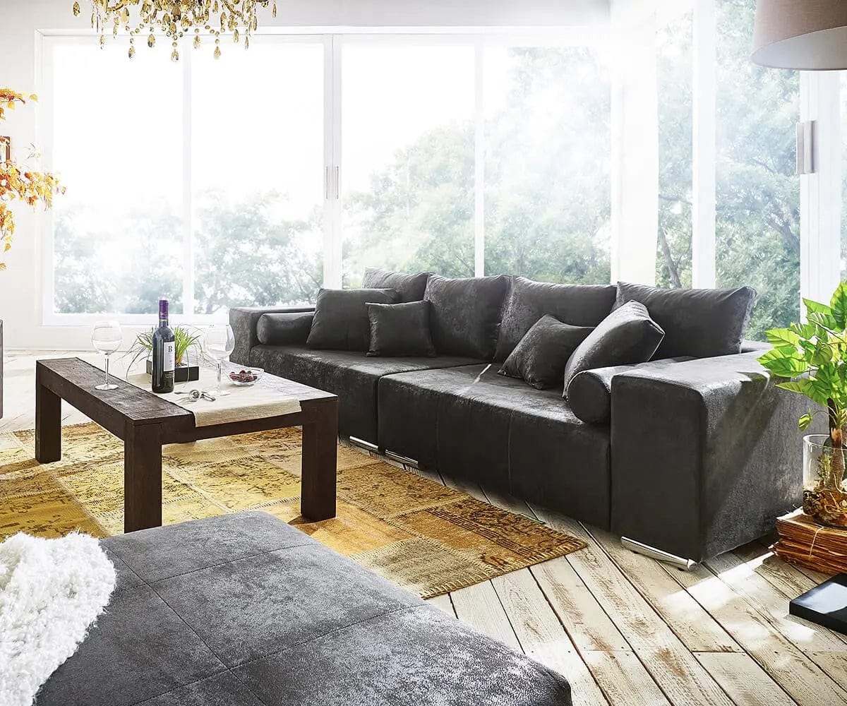 Canapea extensibilă dumonde cu ladă de depozitare si sezut confortabil din spuma high-density, Marbela Madagaskar Grey XXL 295x120 cm