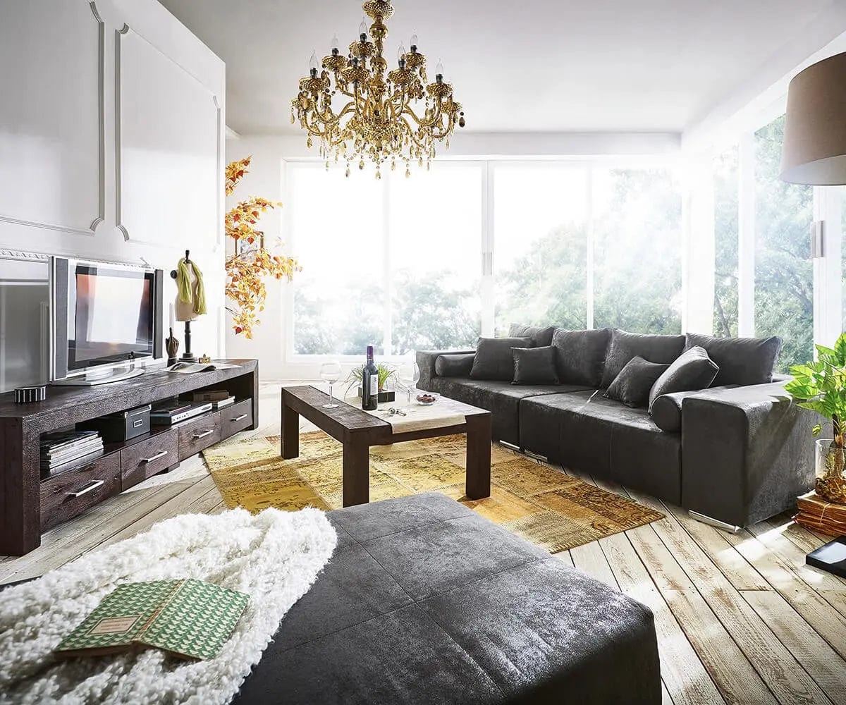 Canapea extensibilă dumonde cu ladă de depozitare si sezut confortabil din spuma high-density, Marbela Madagaskar Grey XXL 295x120 cm