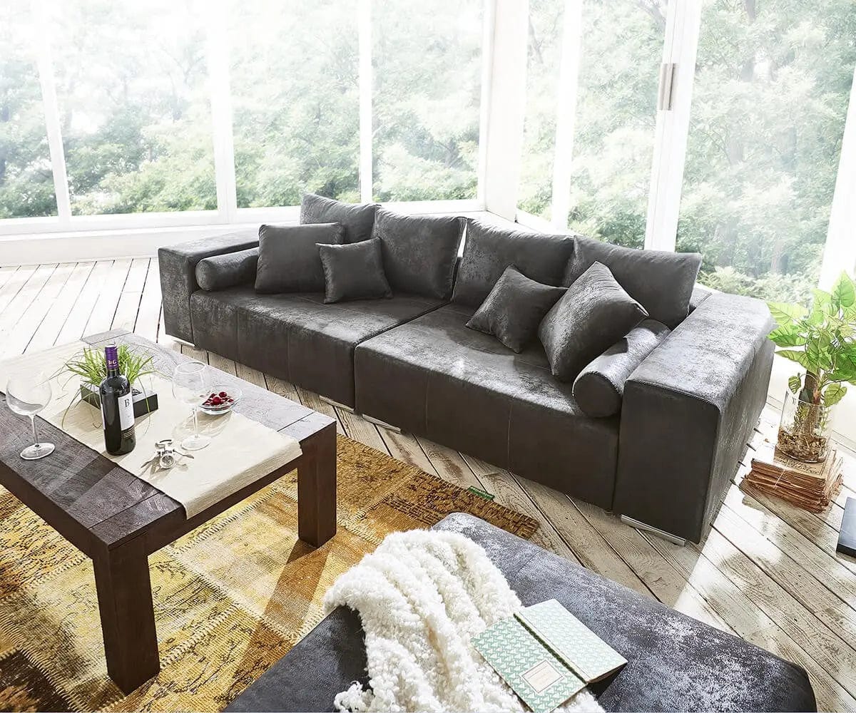 Canapea extensibilă dumonde cu ladă de depozitare si sezut confortabil din spuma high-density, Marbela Madagaskar Grey XXL 295x120 cm
